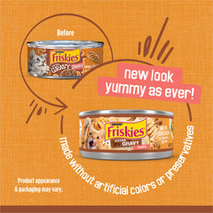 Friskies poulet morceaux tendres dans gravy, texture gourmande.