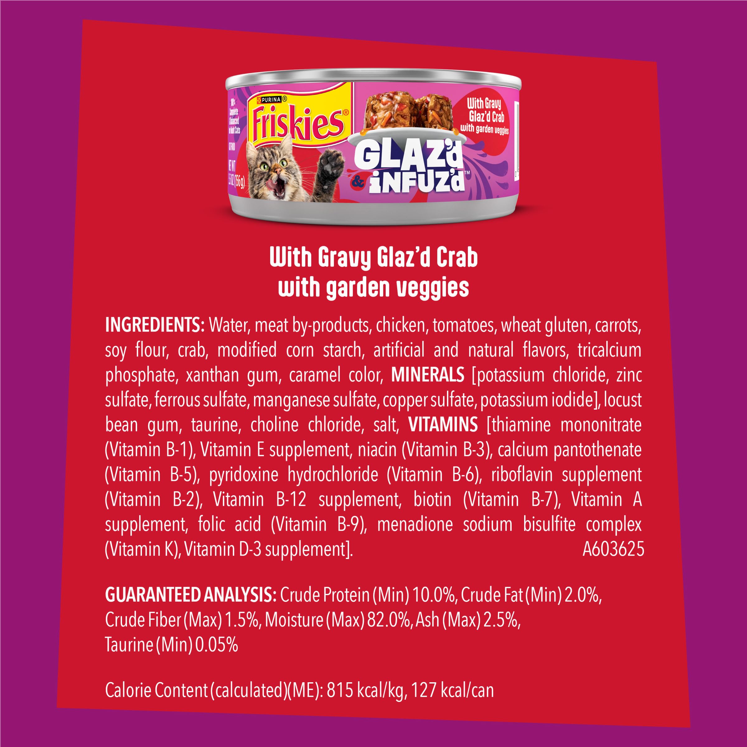Nutrition équilibrée offerte par Friskies Glaz’d Infuz’d pour chats adultes.