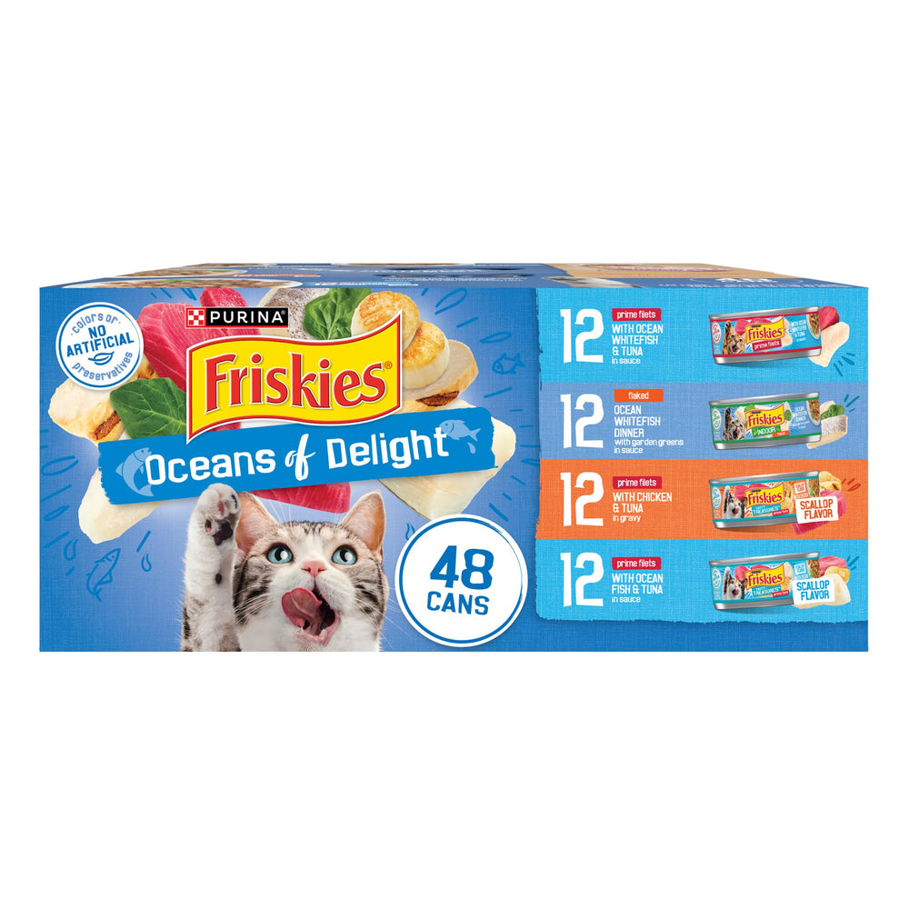 Friskies Océans Délice – ouverture de boîte et saveurs marines appétentes pour chat.