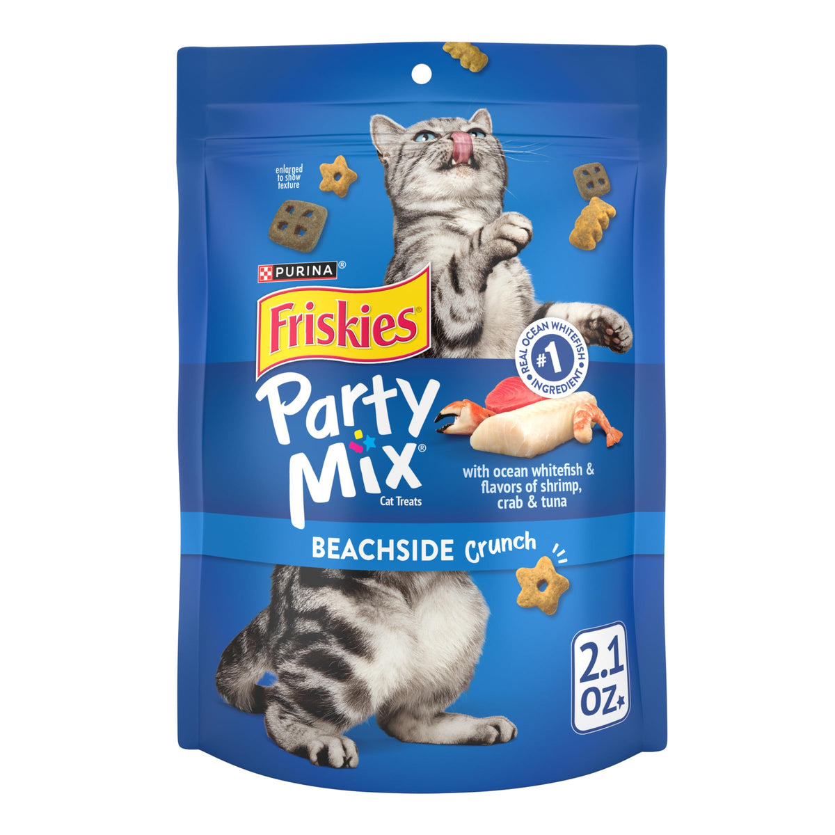 Friskies Party Mix Beachside Crunch sachet pratique, snack entre les repas du chat.