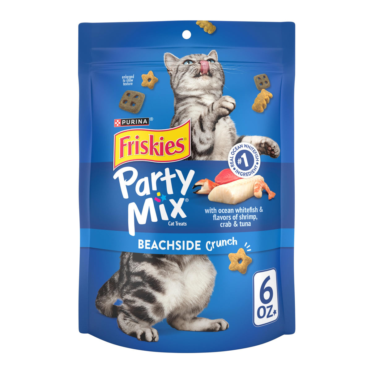 Friskies Beachside Crunch dans l’emballage, collation pratique entre les repas.