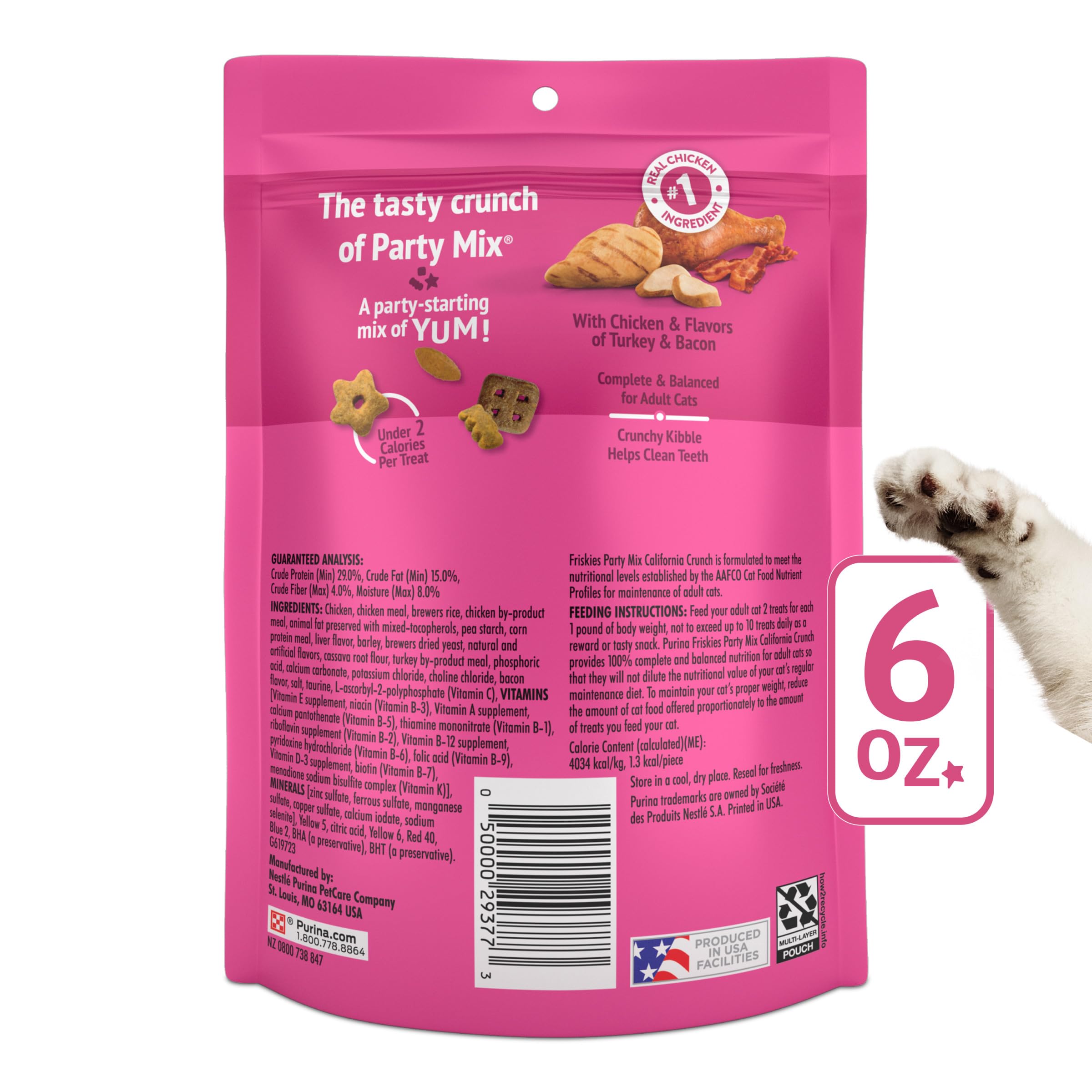 Purina Friskies Party Mix California Crunch chat adulte, récompense gourmande et adaptée.