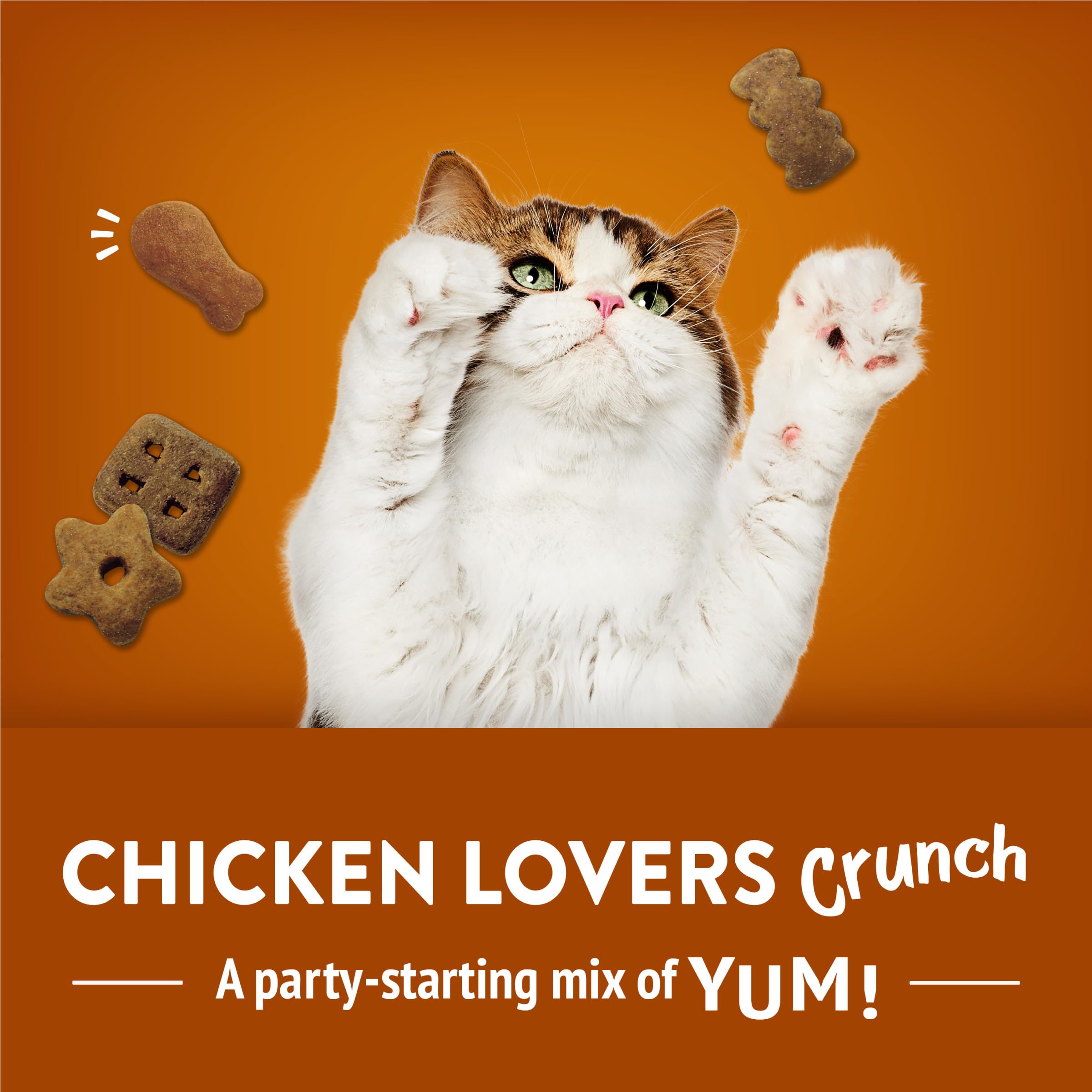 Friskies Party Mix Chicken Lovers Crunch: bouchées au poulet réel pour chats adultes.