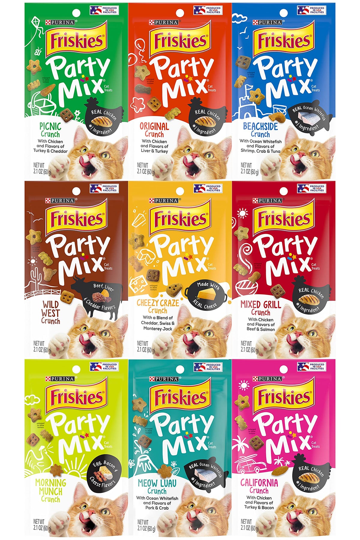 Friskies Party Mix Crunch, assortiment-neuf-saveurs, parfait pour varyer les plaisirs de votre chat