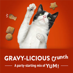 Friskies Party Mix Gravy-Licious poulet croquant, emballage refermable pour fraîcheur