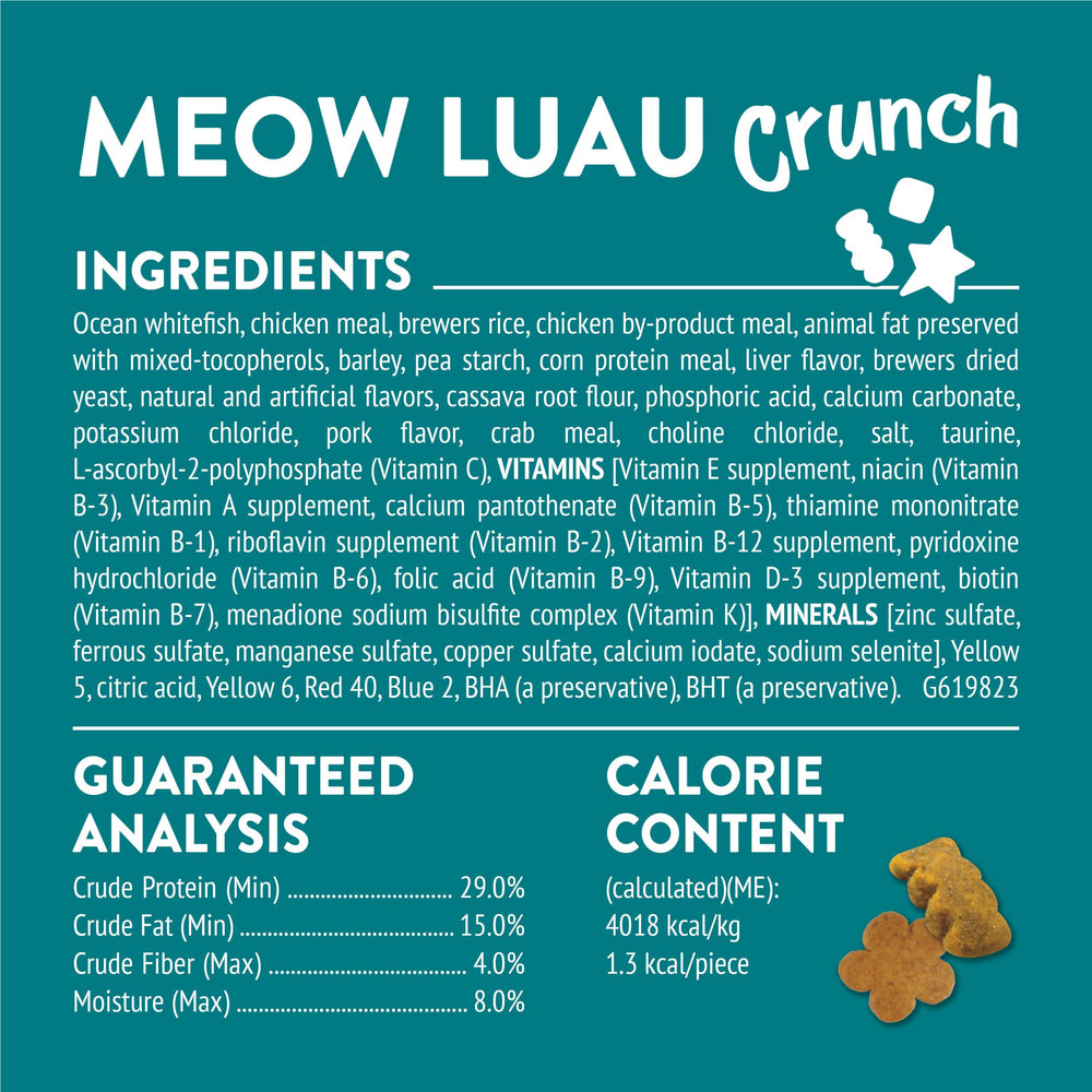 Friandises Friskies Party Mix Meow Luau Crunch, bouchées mini pour pattes et mâchoires agiles.
