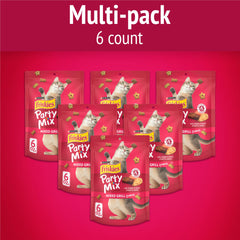 Friskies Party Mix boeuf et saumon, saveurs variées pour chats.