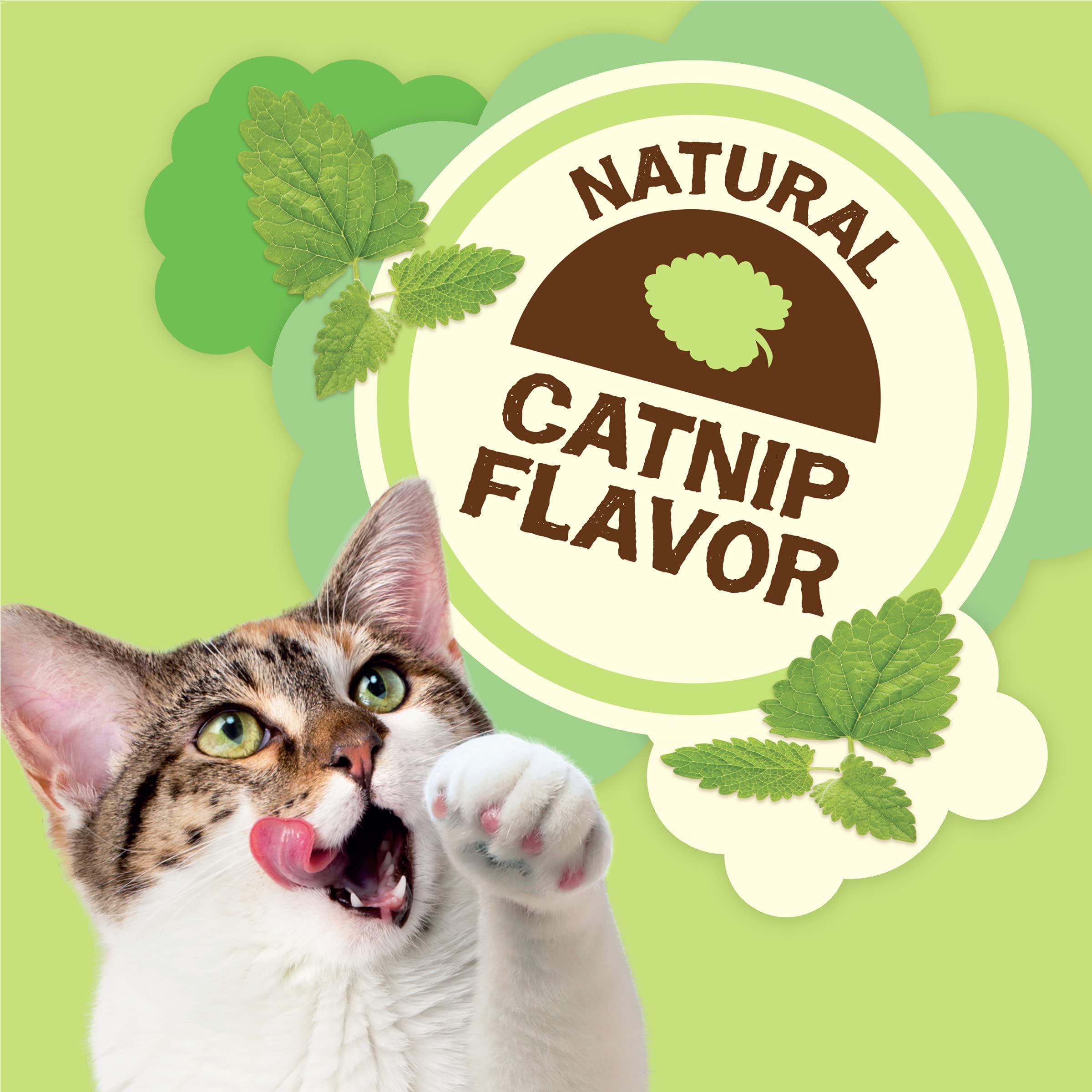 Friskies Party Mix Natural Yums, texture croquante appréciée, peut favoriser le nettoyage des dents.