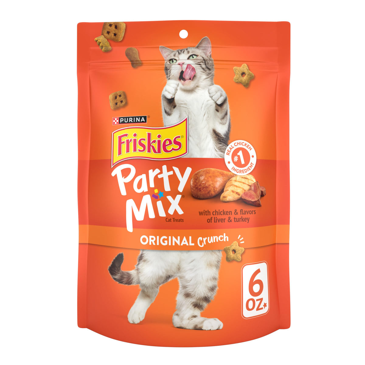 Friandise Friskies Party Mix Original Crunch dans un sachet de 170 g, récompense parfaite entre les repas