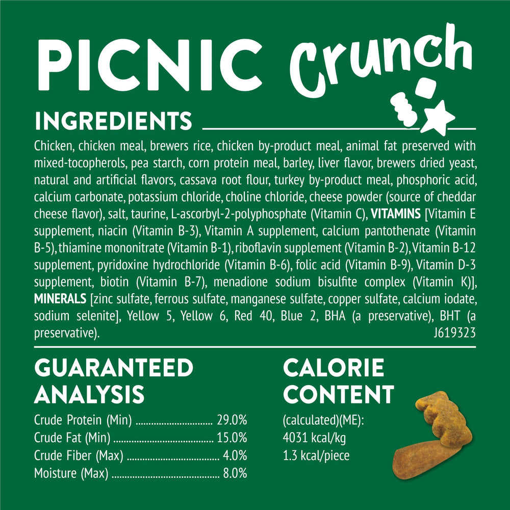 Moins de 2 calories par friandise Friskies Party Mix Picnic Crunch.