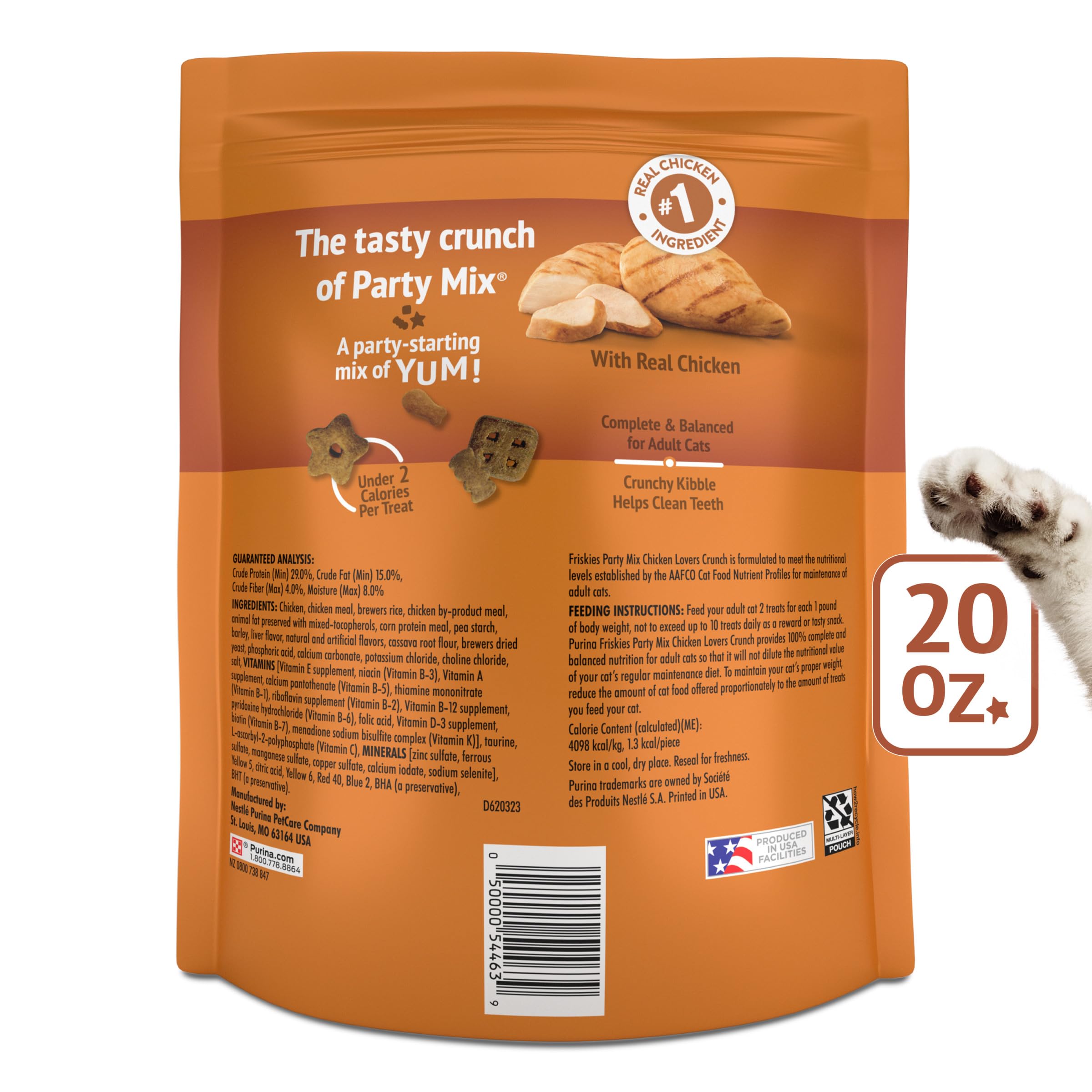Friskies Party Mix: sachet refermable pour préserver la fraîcheur après ouverture.