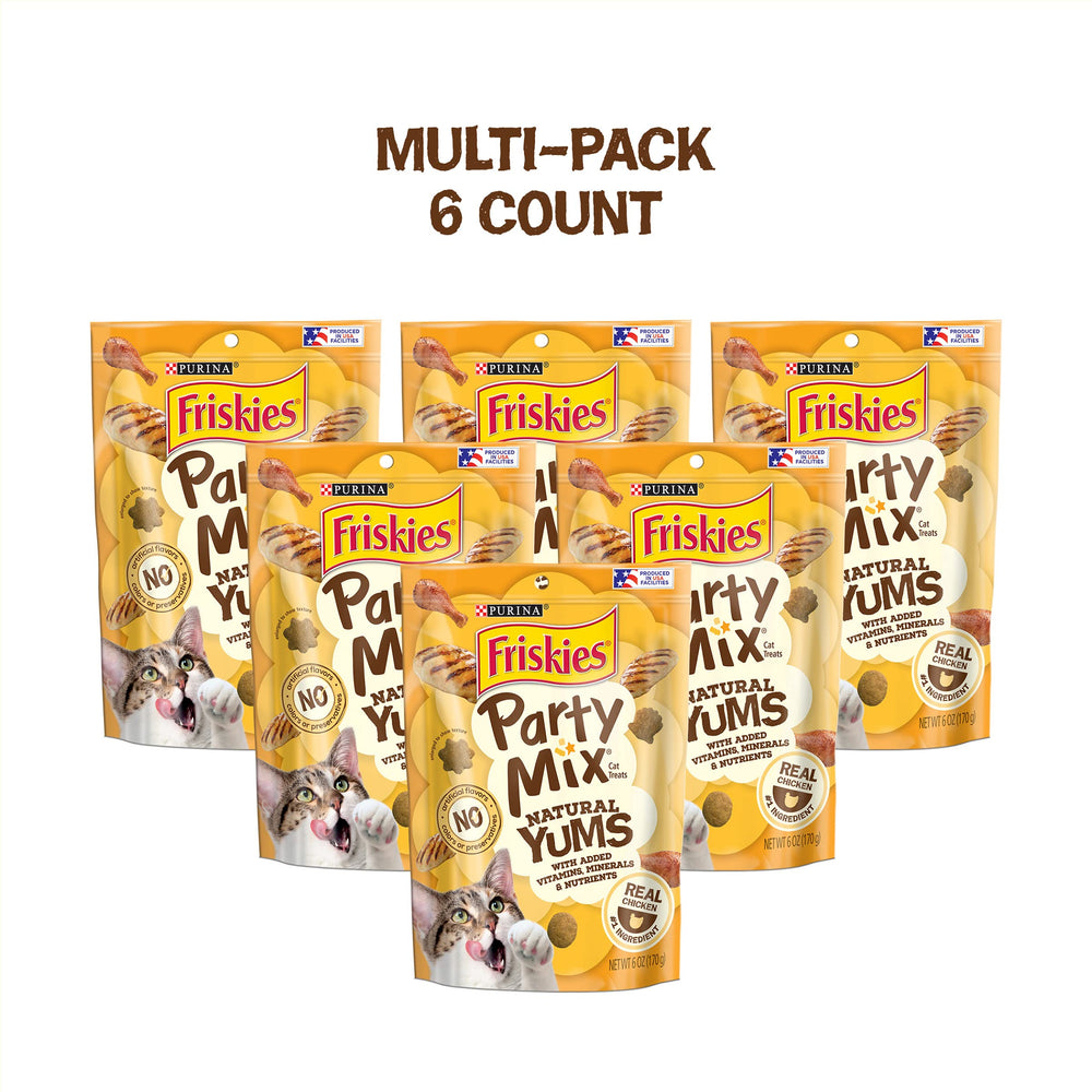 Friskies Party Mix: texture croquante et formes divertissantes pour chat adulte.
