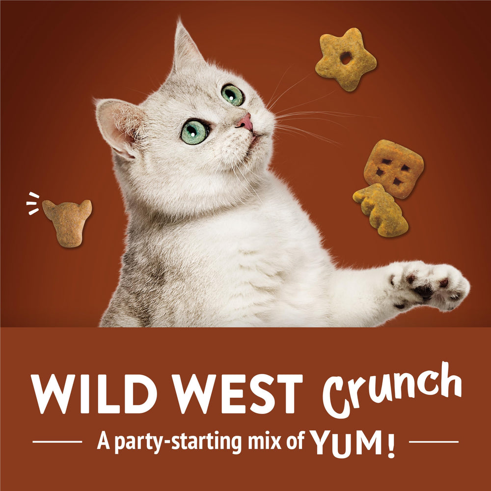 Friskies Purina Party Mix Wild West Crunch — texture croquante aidant à nettoyer les dents.