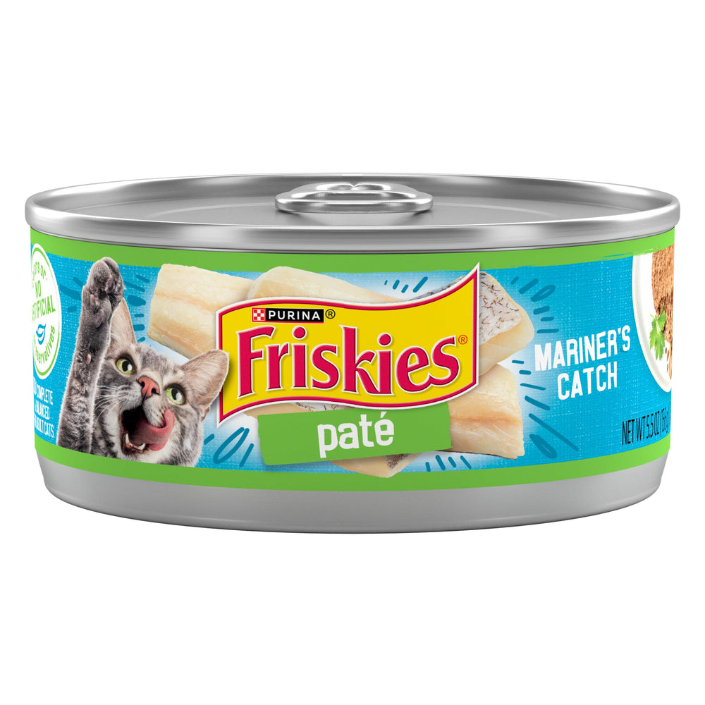 Friskies Mariner’s Catch pâté en conserve, saveur mer qui stimule l'appétit félin.