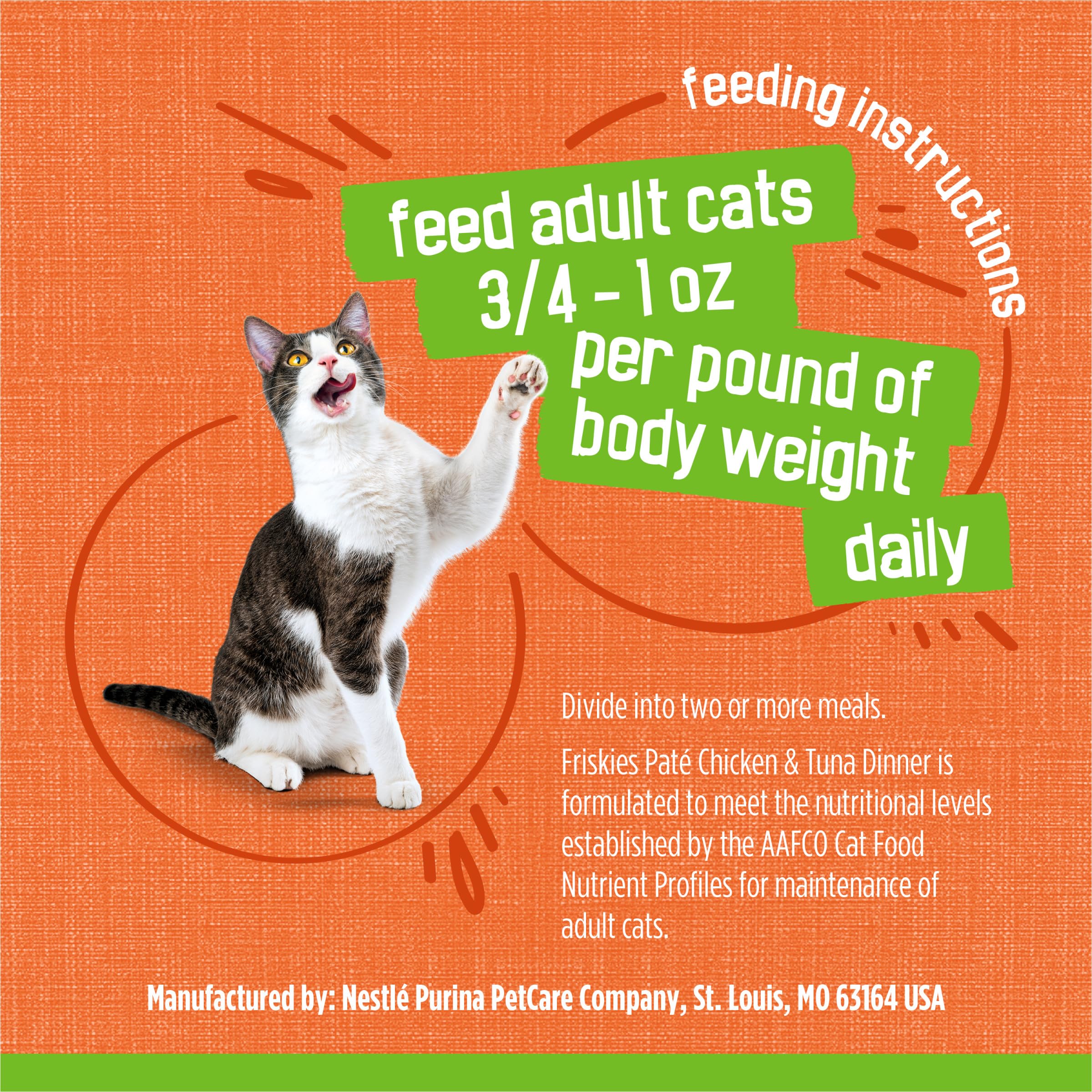 Pâté Friskies poulet et thon, goût attrayant pour chats gourmands.