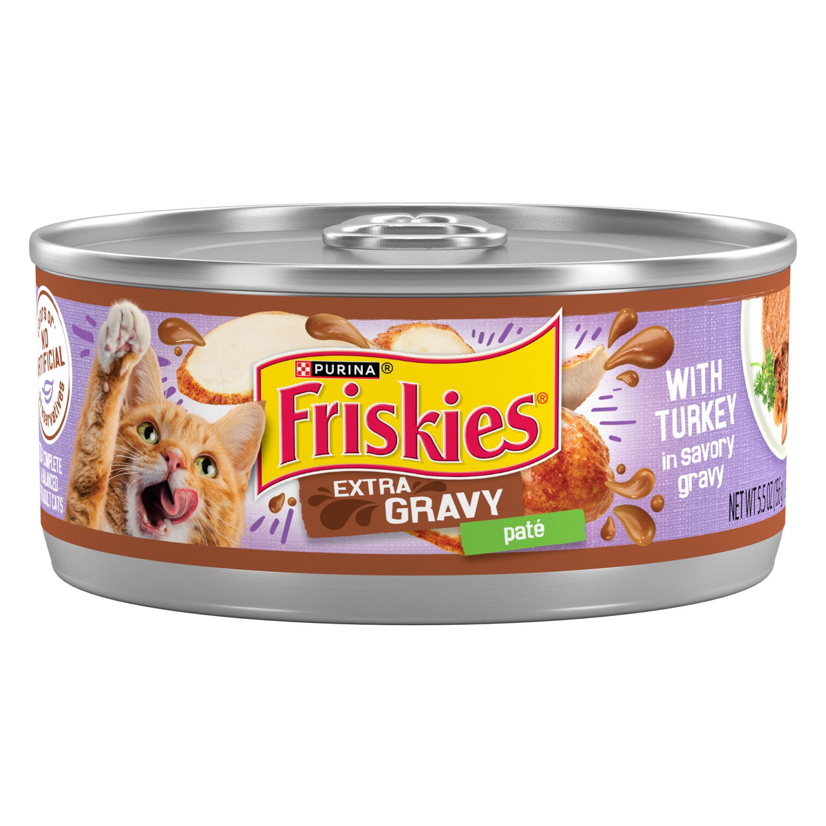 Purina Friskies Pâté dinde avec sauce au jus, texture veloutée pour repas agréable.