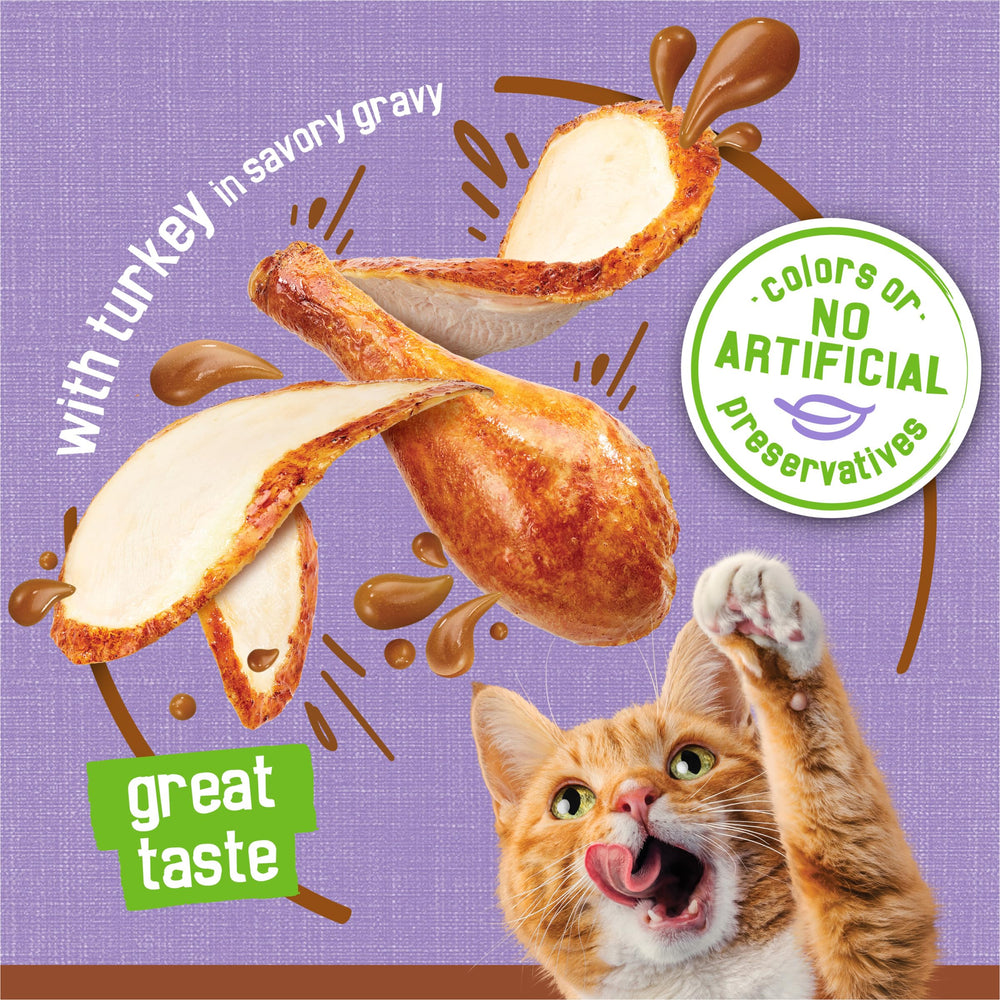 Purina Friskies Pâté dinde, sauce au jus, ouverture pratique et service rapide.