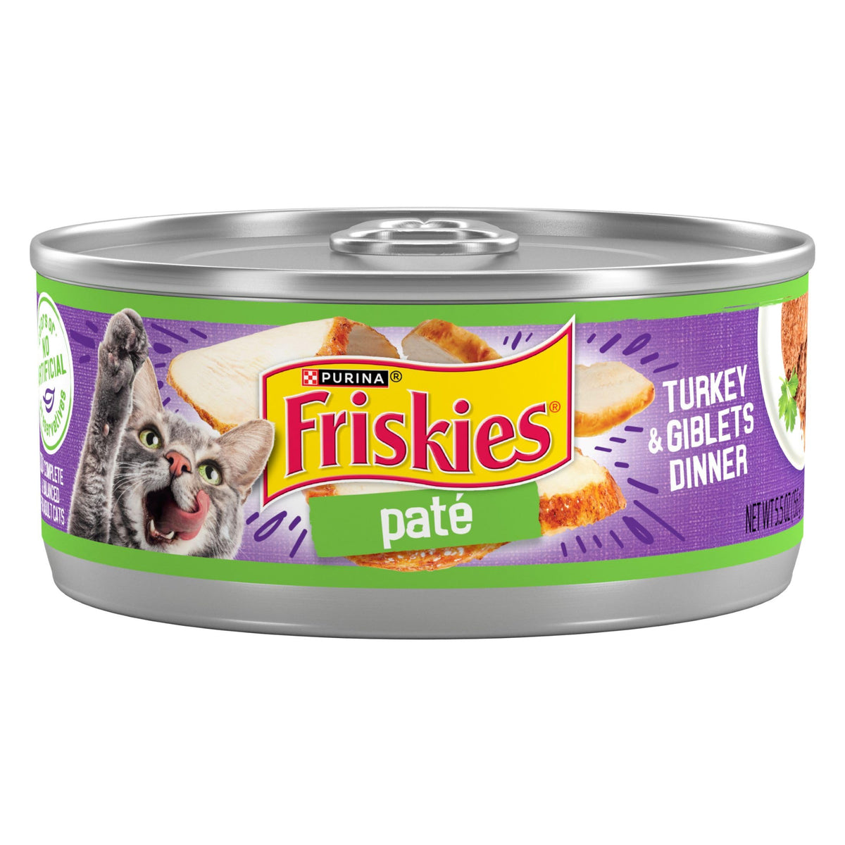 Purina Friskies Pâté Dinde et Viscères, texture onctueuse appréciée par les chats.
