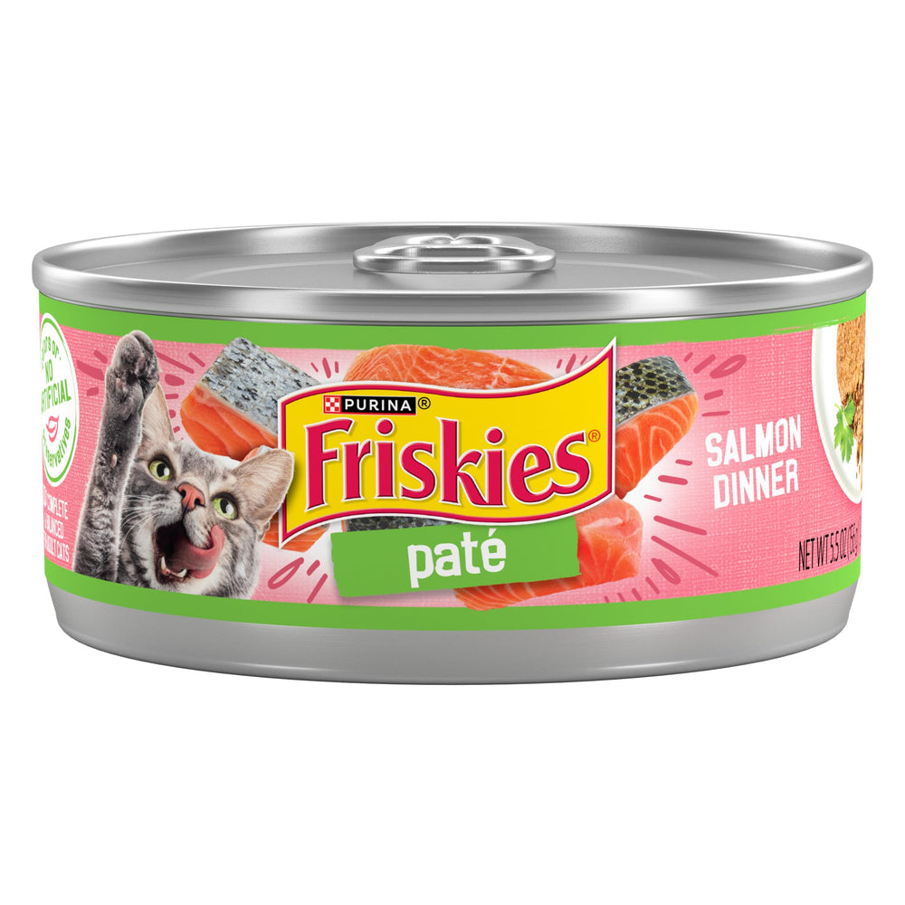 Friskies Pâté Saumon: boîte ouverte dégageant un arôme appétissant pour le chat.