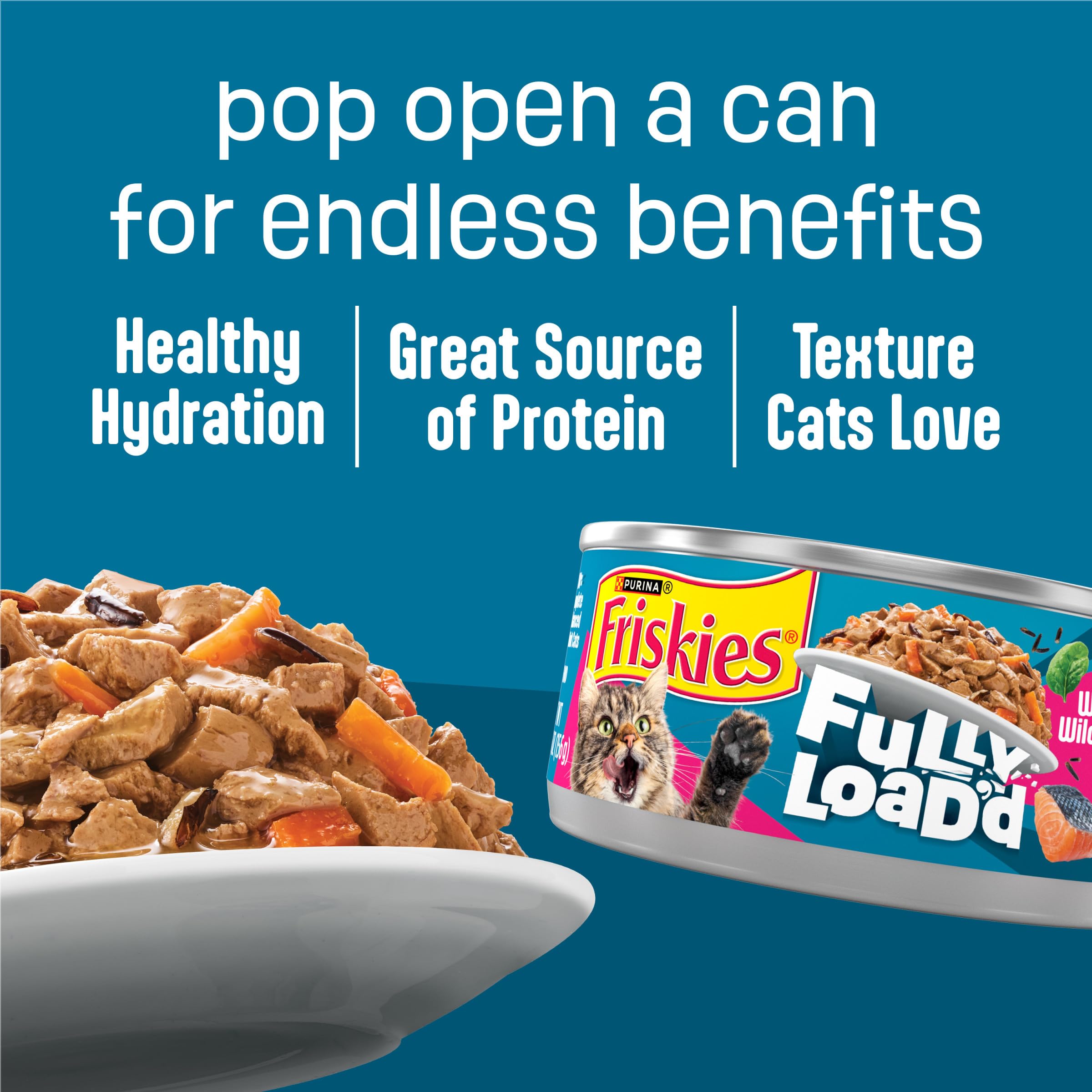 Purina Friskies Plein Charge goût saumon et légumes, expérience culinaire pour chats