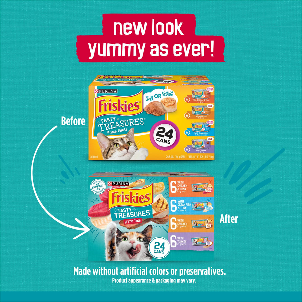 Friskies Poulet et Thon avec sauce, saveur gourmande et texture agréable pour chat.