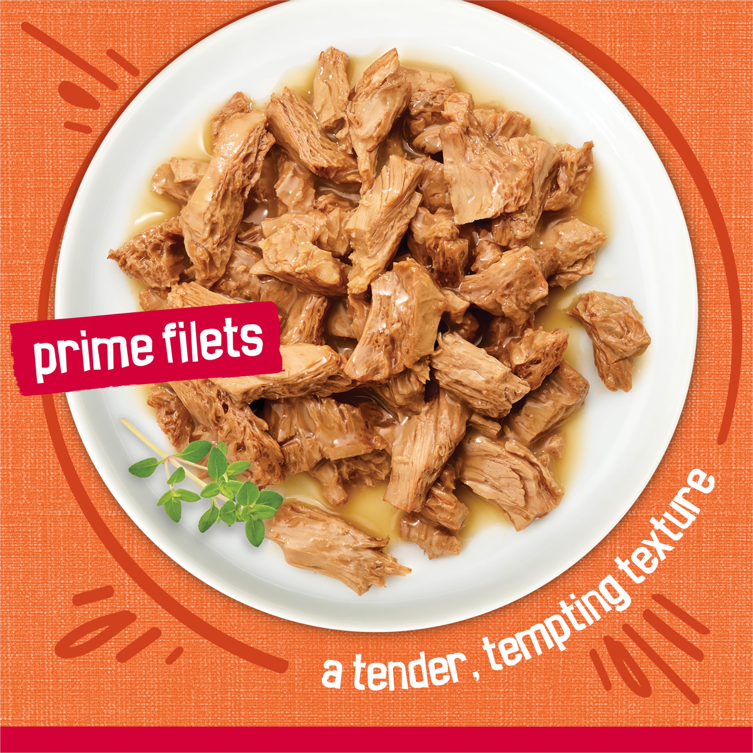 Friskies Prime Filets arôme appétissant qui attire le regard du chat.