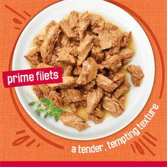 Friskies Prime Filets arôme appétissant qui attire le regard du chat.