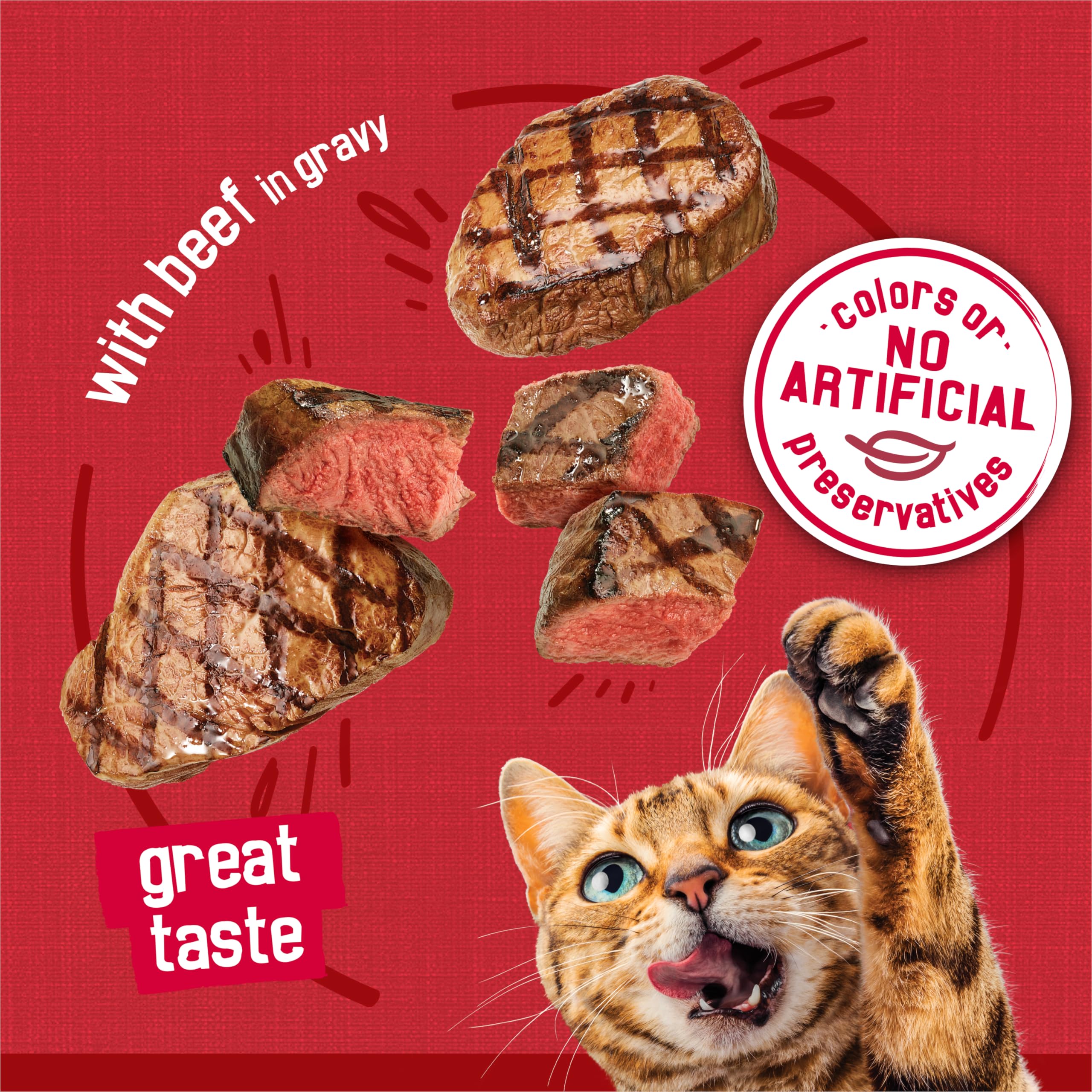 Friskies Prime Filets au bœuf en sauce, assiette prête à servir.