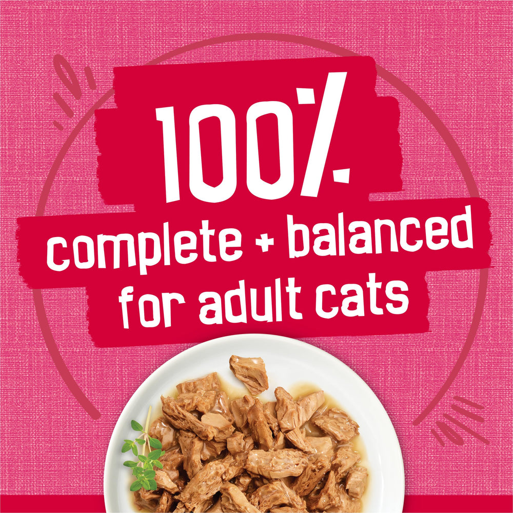 Friskies Prime Filets: conserve recyclable, pratique pour ranger après repas.