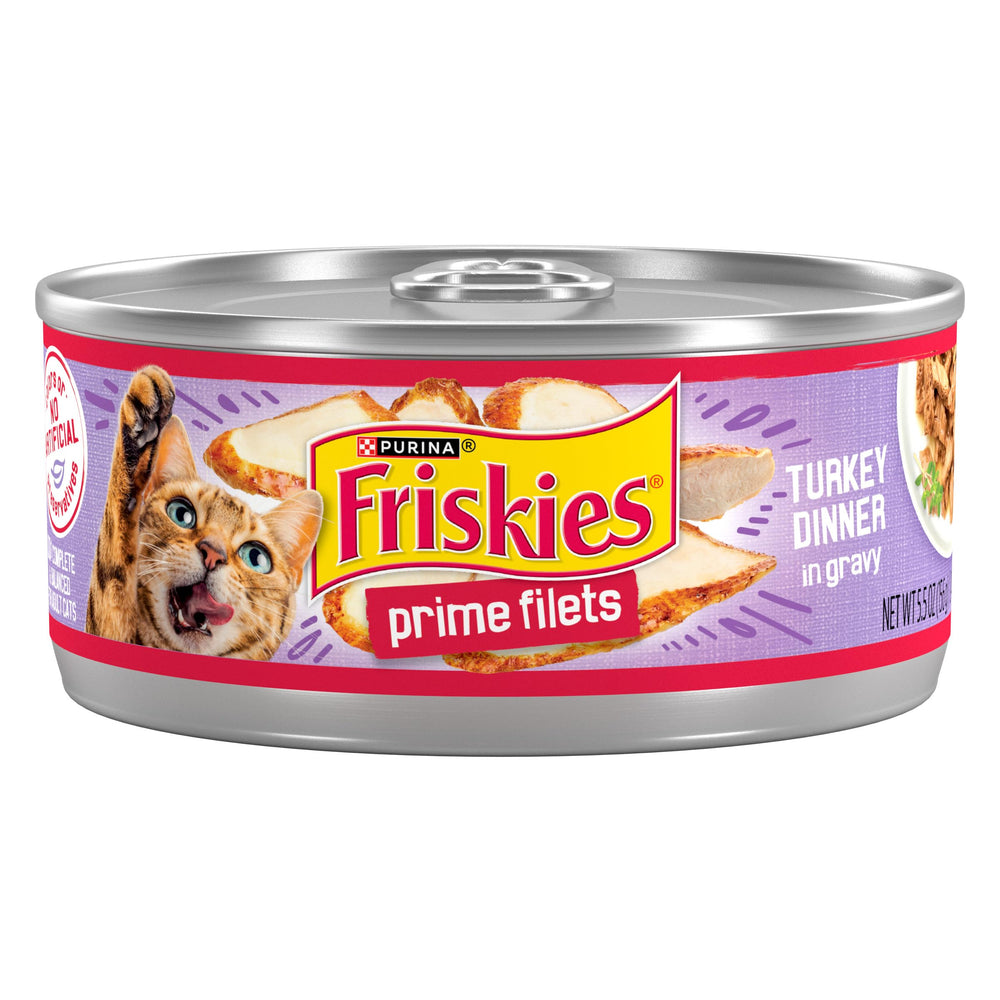 Friskies Prime Filets Dinde Diner : morceaux émiettés pour texture appétente.
