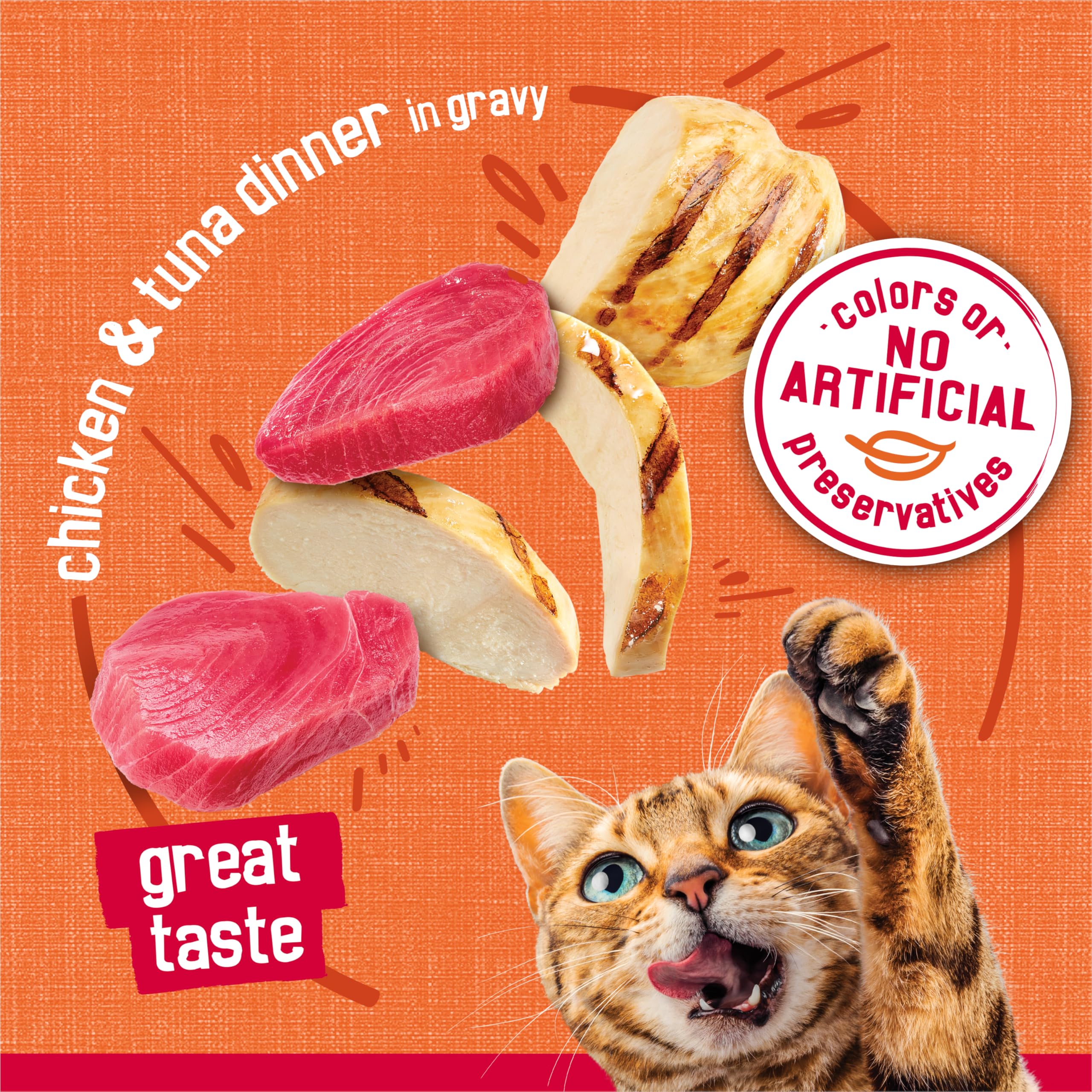 Friskies Prime Filets texture juteuse dans un jus savoureux.