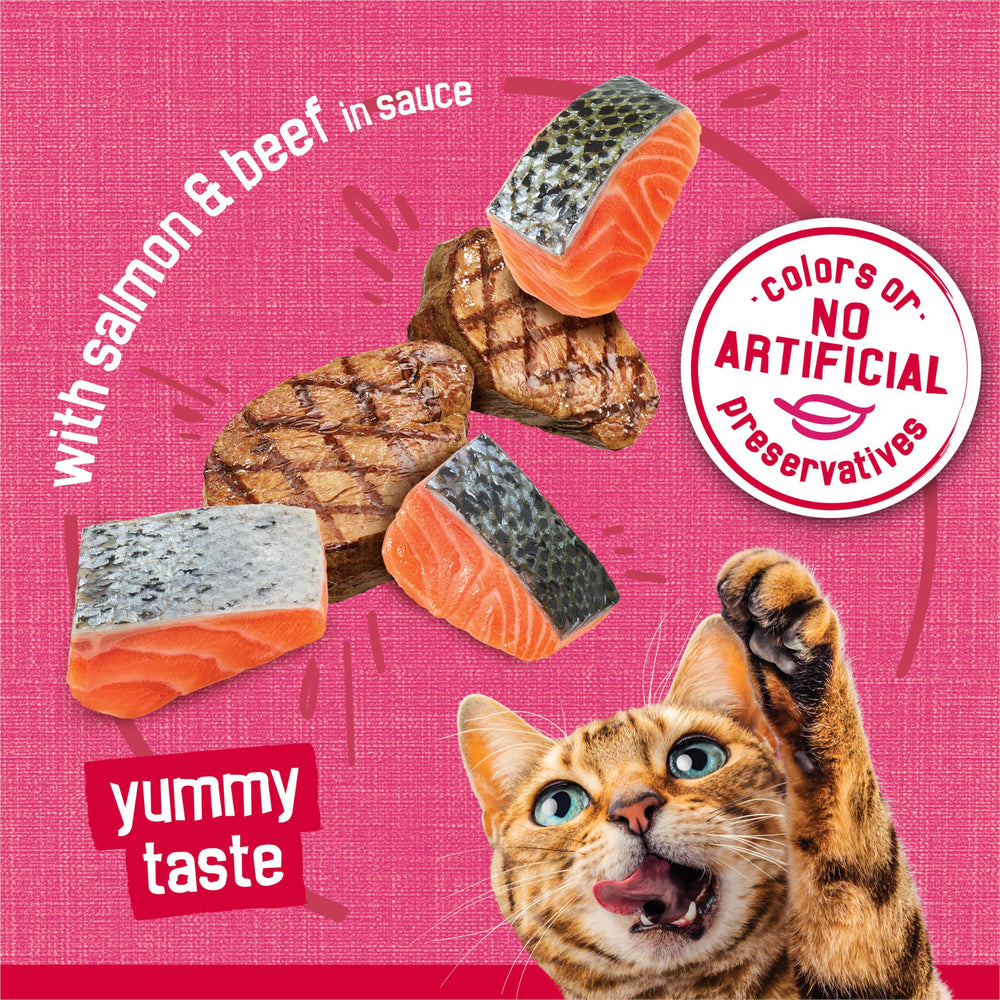 Friskies Prime Filets: protéines complètes et appétence naturelle pour les chats.