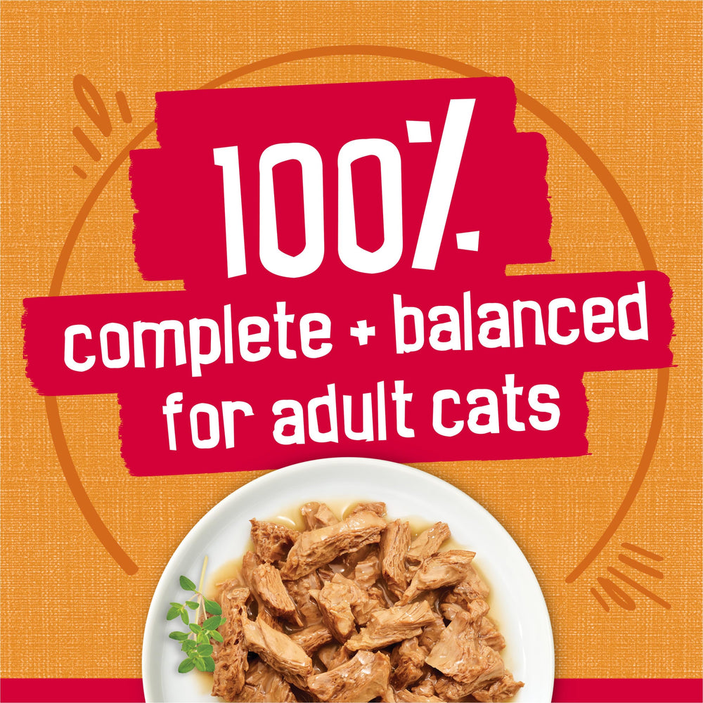 Friskies poulet en sauce, filets riches en goût pour chats adultes.
