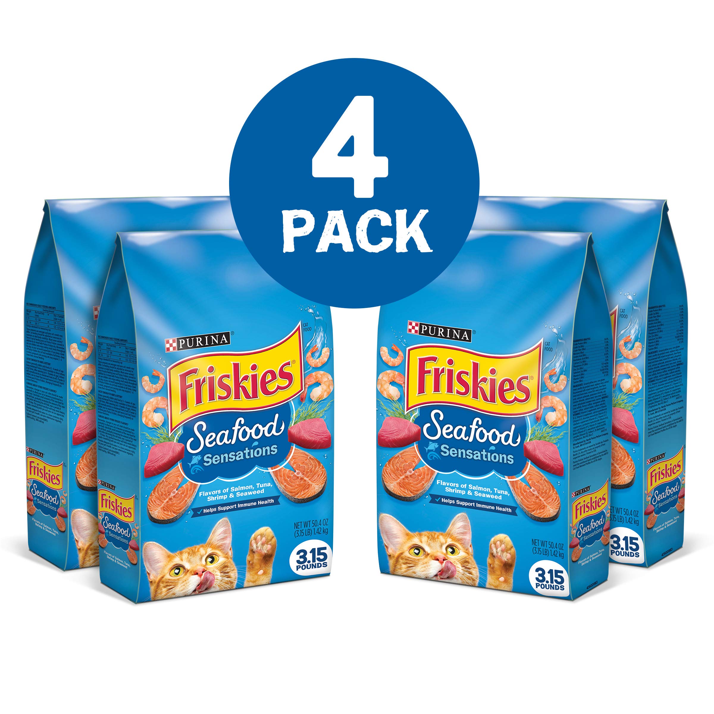 Friskies Purina croquettes aux crevettes, saveur délicate éveillant les sens.