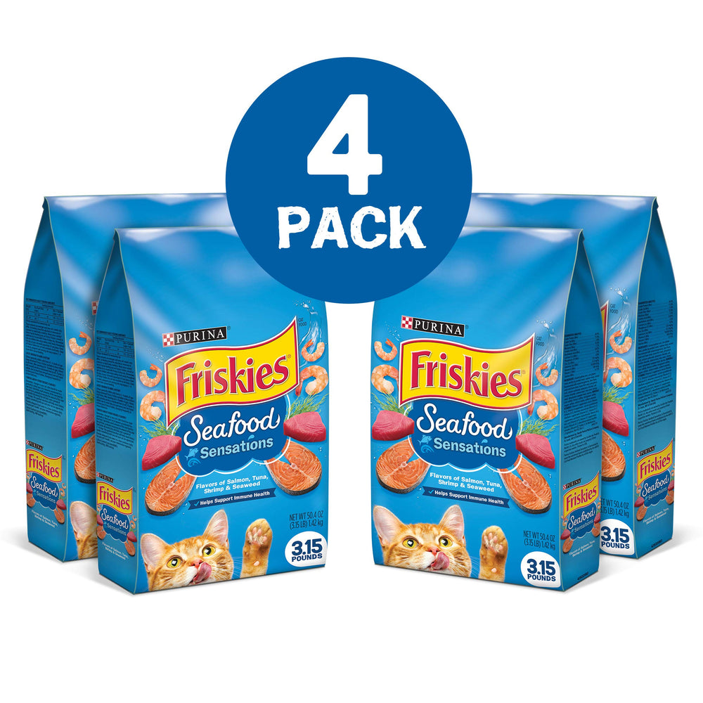 Friskies Purina croquettes aux crevettes, saveur délicate éveillant les sens.