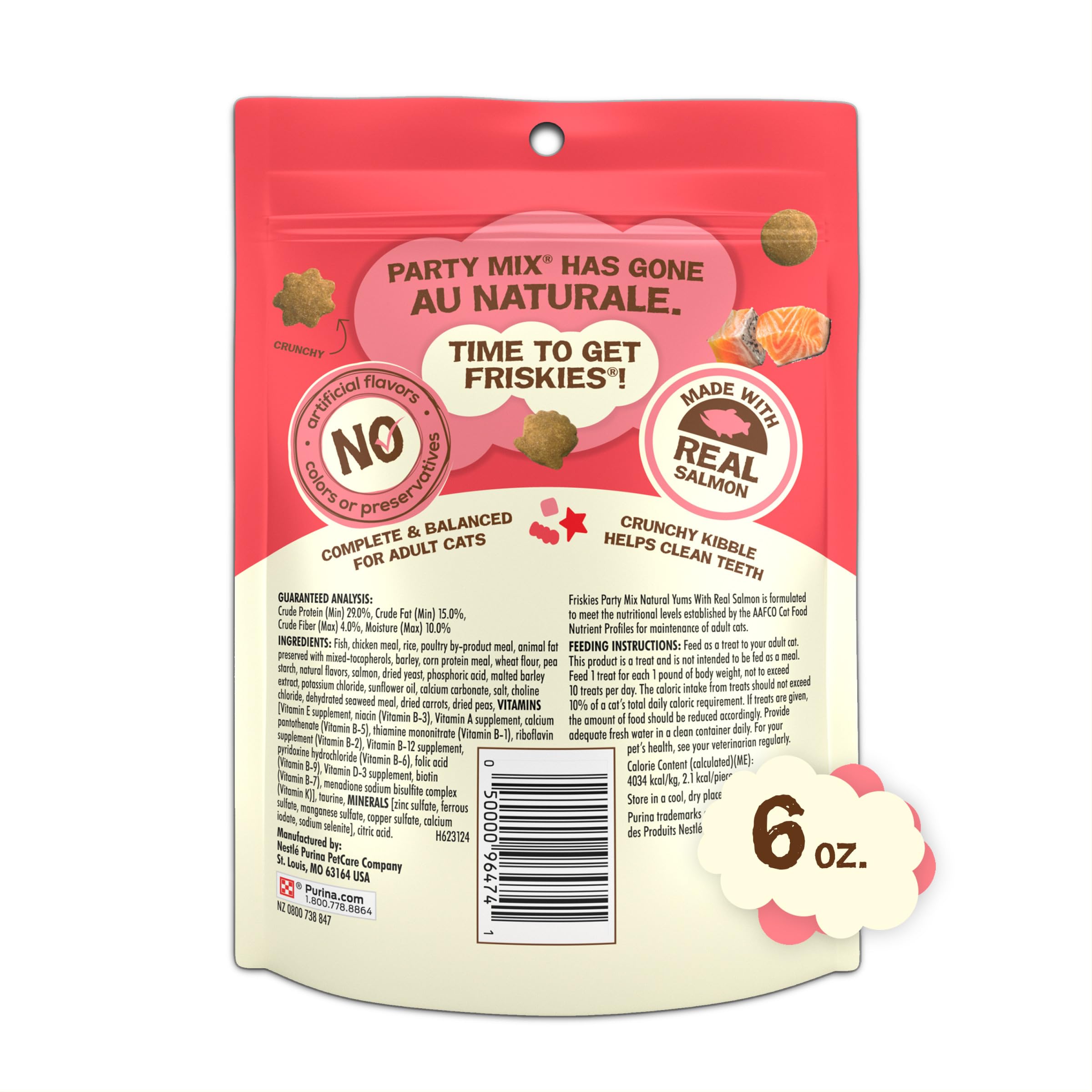 Friskies Party Mix Natural Yums fabriqué aux États‑Unis dans les installations Purina.