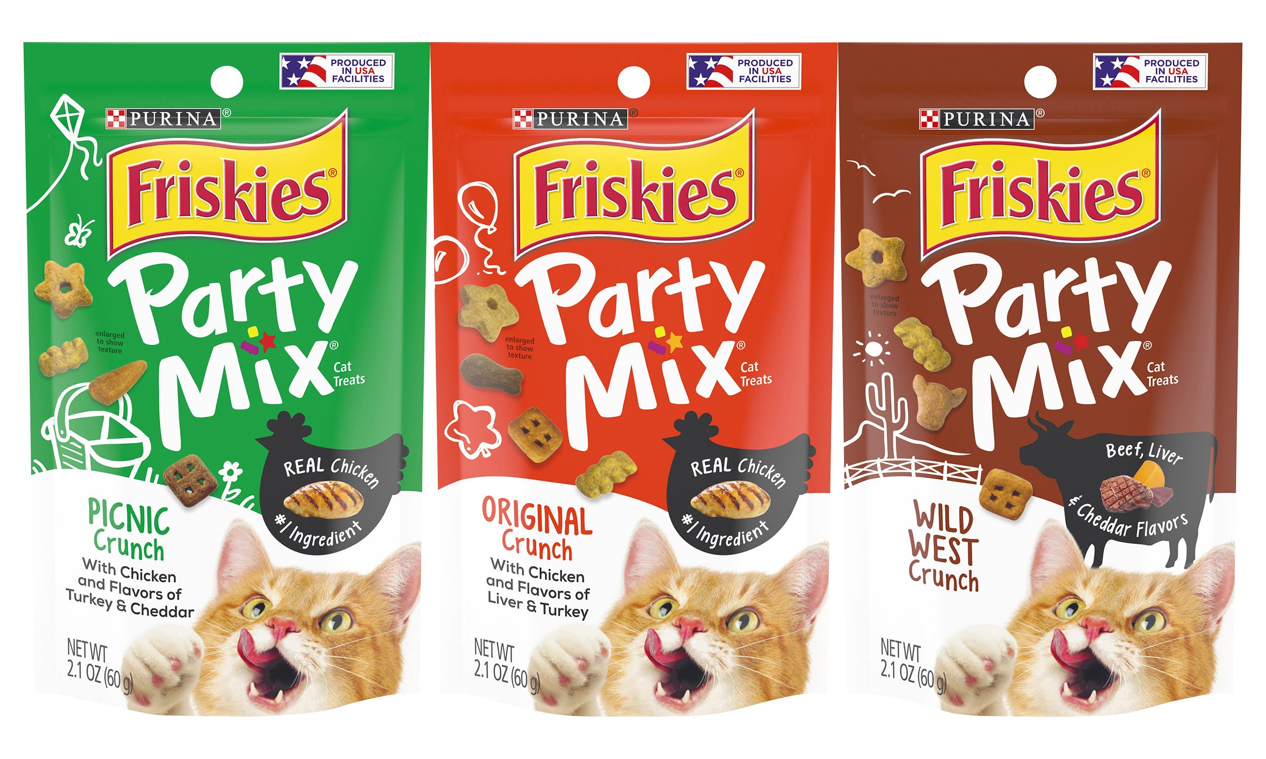Friskies Purina Party Mix Picnic Crunch – sachet refermable pour un encas pratique et gourmand.