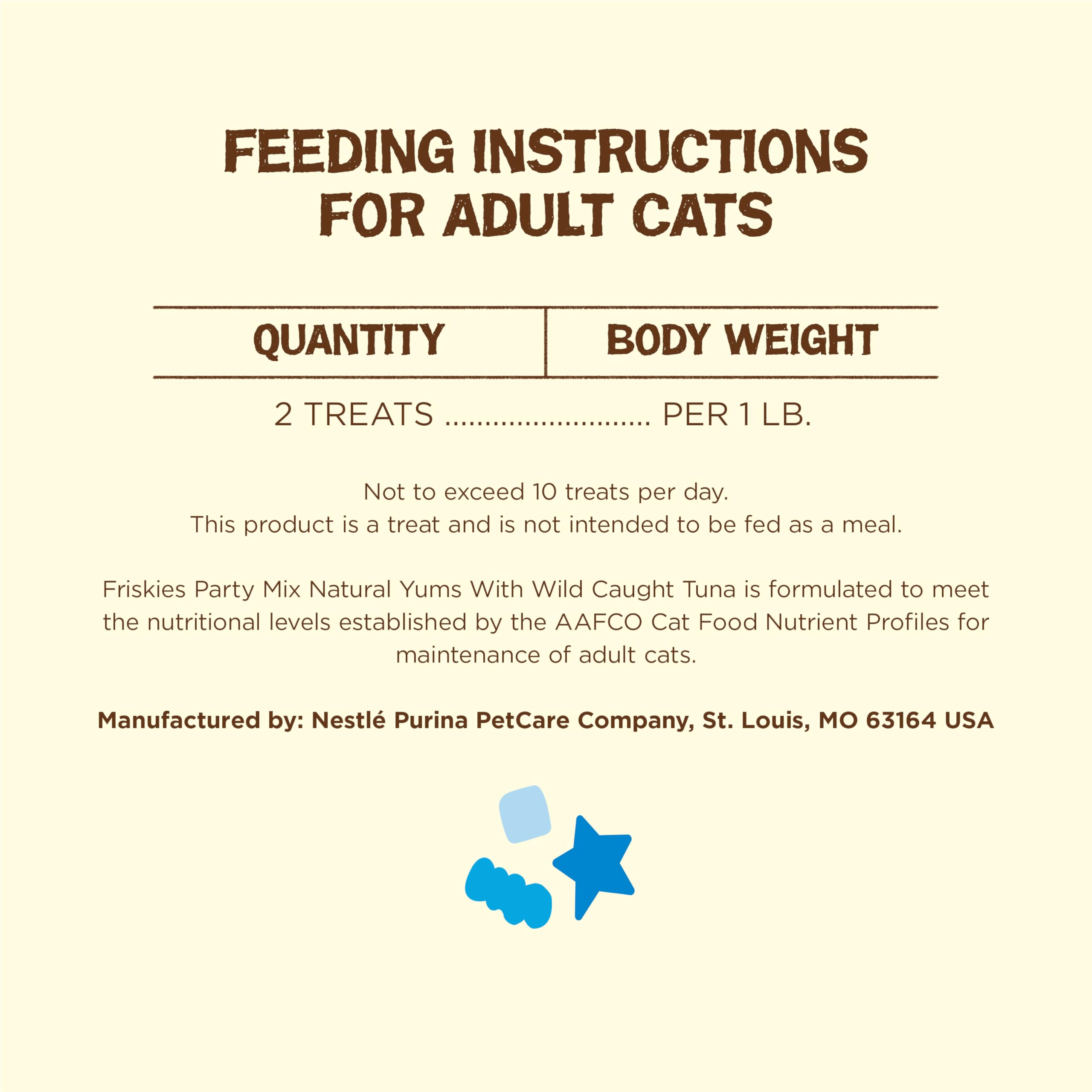 Purina Friskies Quantité maximale de 10 friandises par jour pour les chats adultes.