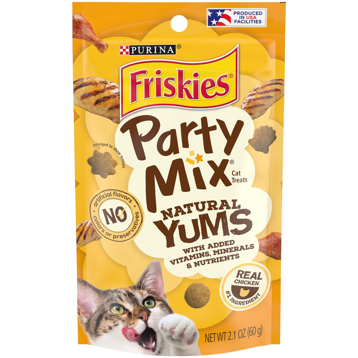Friskies Party Mix Natural Yums avec poulet réel, croquant apprécié par les chats