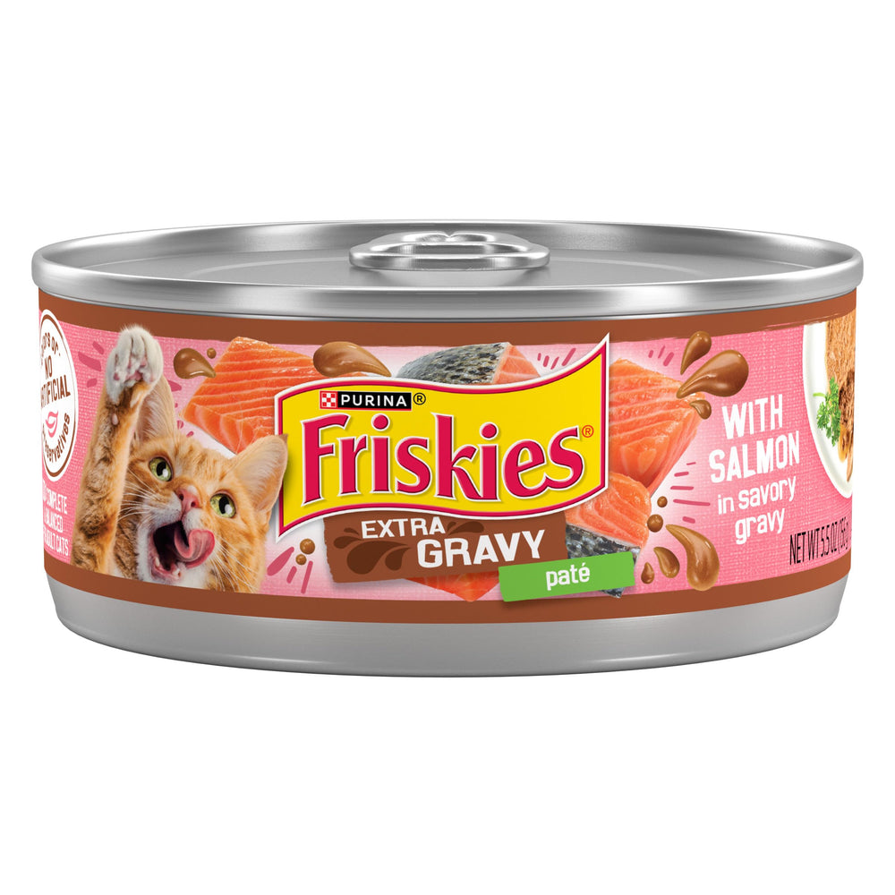 Friskies saumon pâté avec jus: bouchées savoureuses et hydratation naturelle pour votre chat.