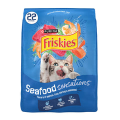 Friskies Saveurs Fruits de Mer dans un bol, saumon et crevettes, ravit le palais du chat.