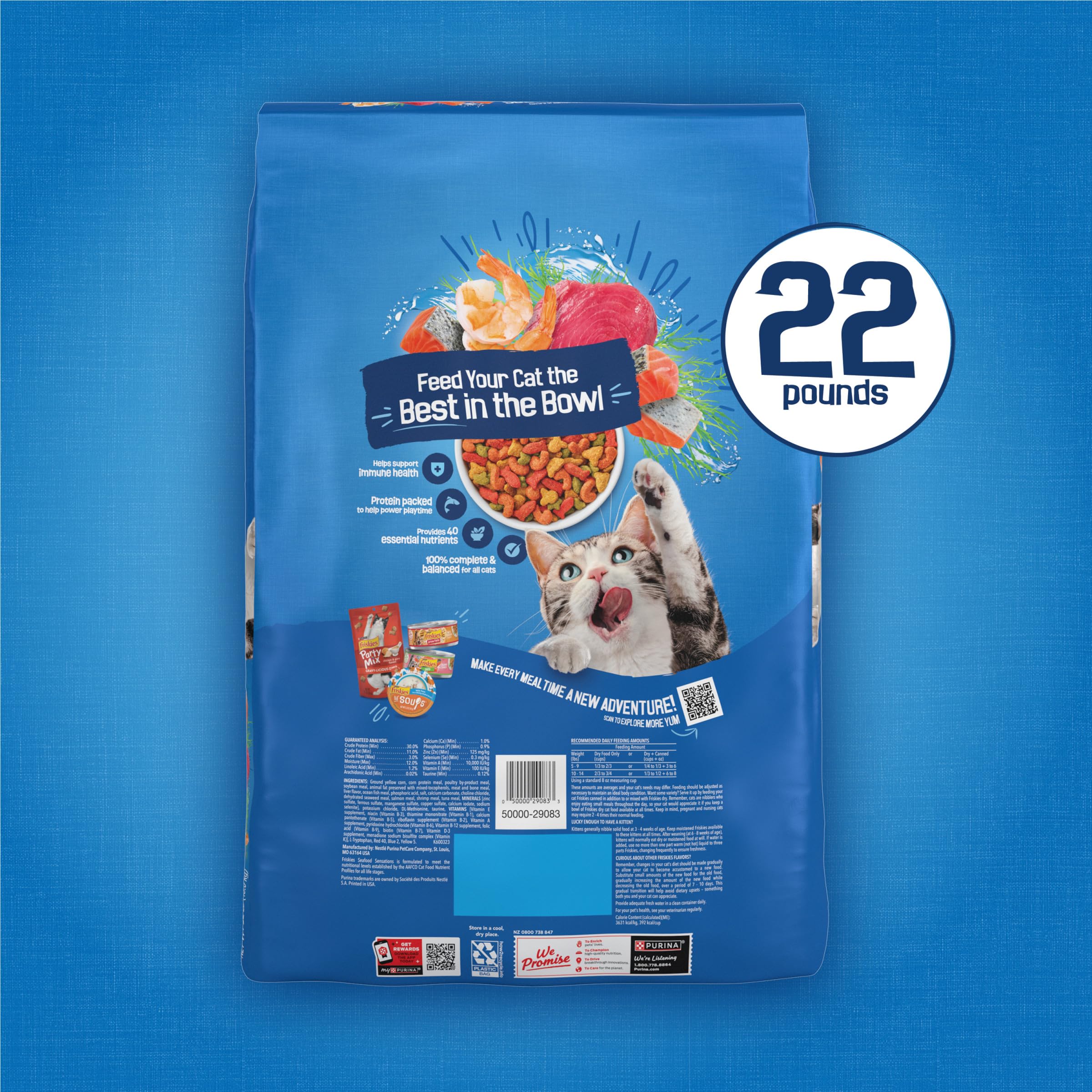 Friskies Saveurs Fruits de Mer vitamine A et taurine soutiennent la vision.