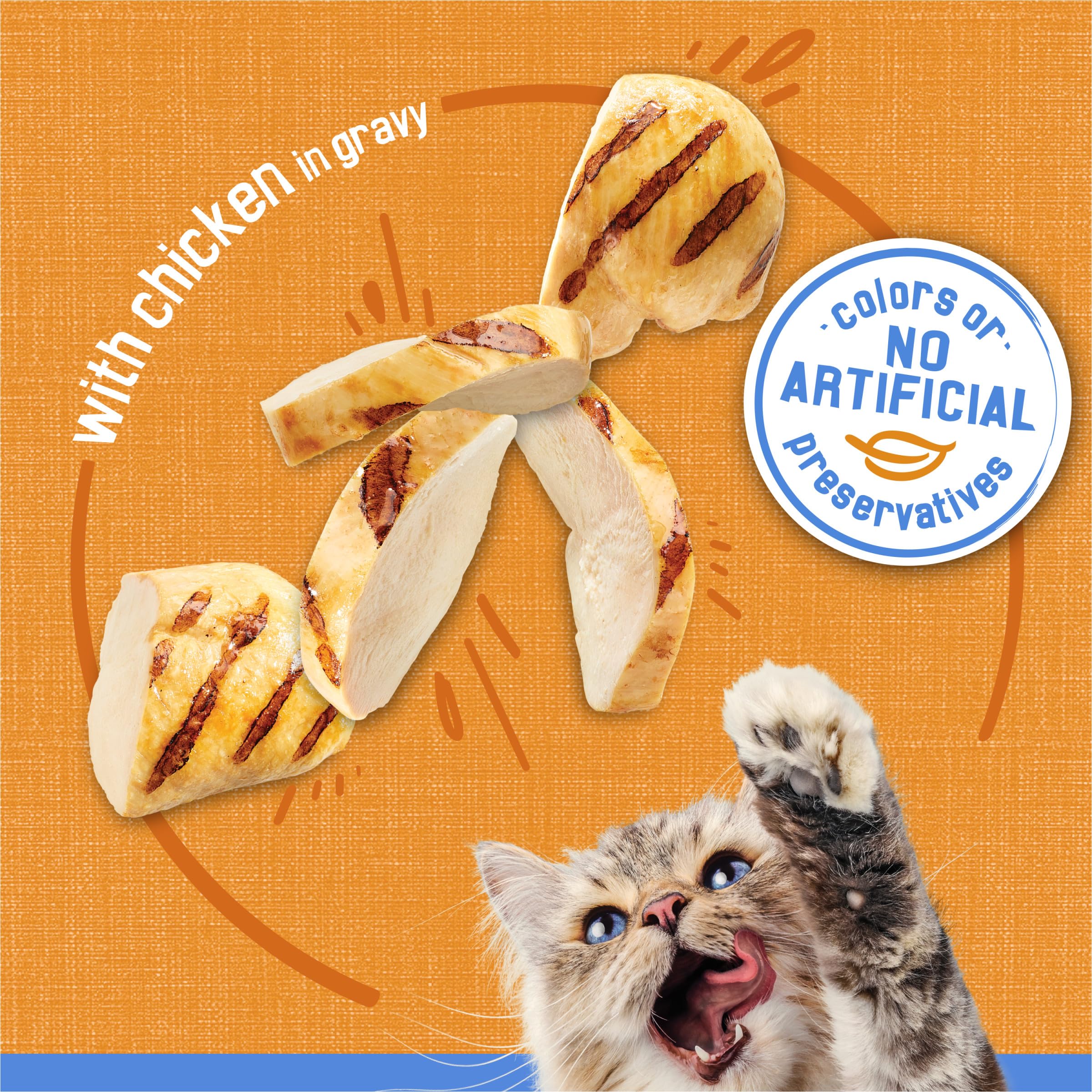 Nutrition complète pour chat adulte avec Friskies Shreds au poulet.