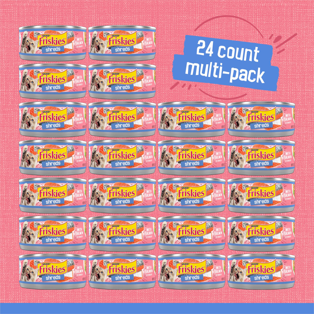 Friskies Shreds saumon dans sauce, ingrédients de qualité et apport nutritionnel équilibré.