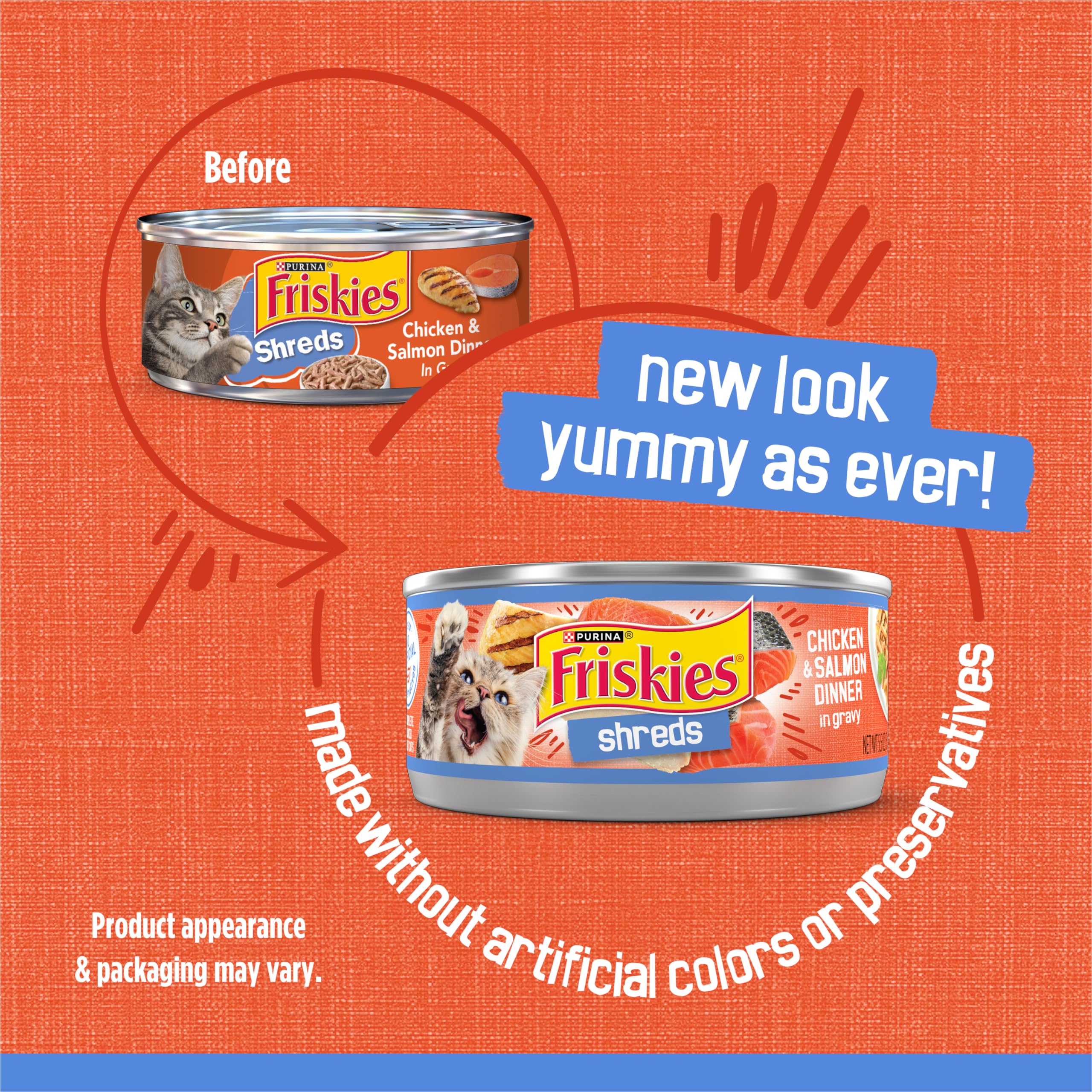 Friskies Shreds: texture tendre qui stimule l'appétit du chat.