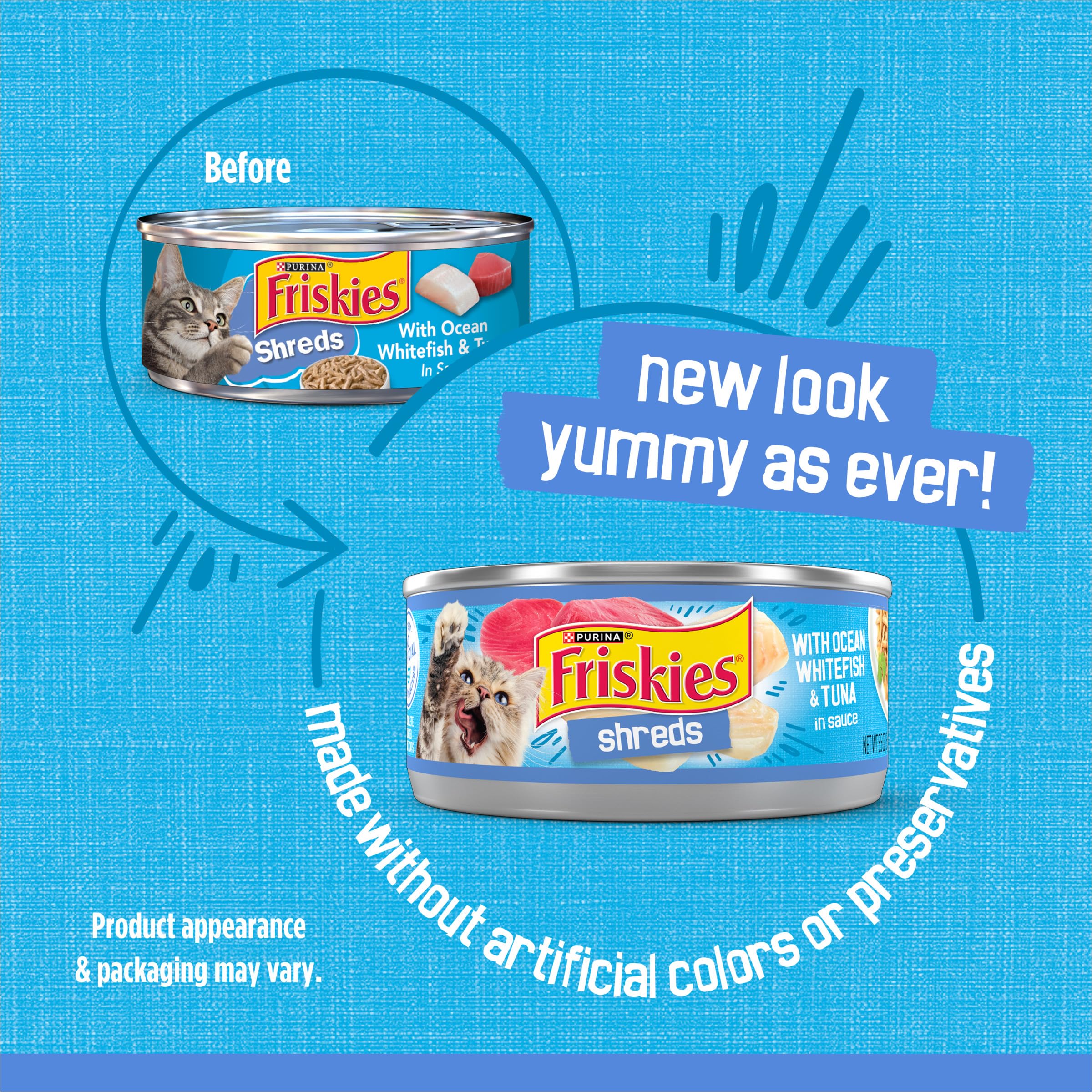Friskies Shreds texture tendres: morceaux délicats dans sauce pour chat.