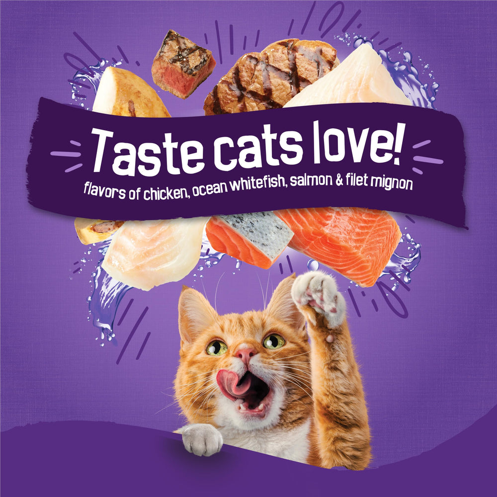 Friskies Surfin Turfin filet mignon — goût varié pour chats gourmands.
