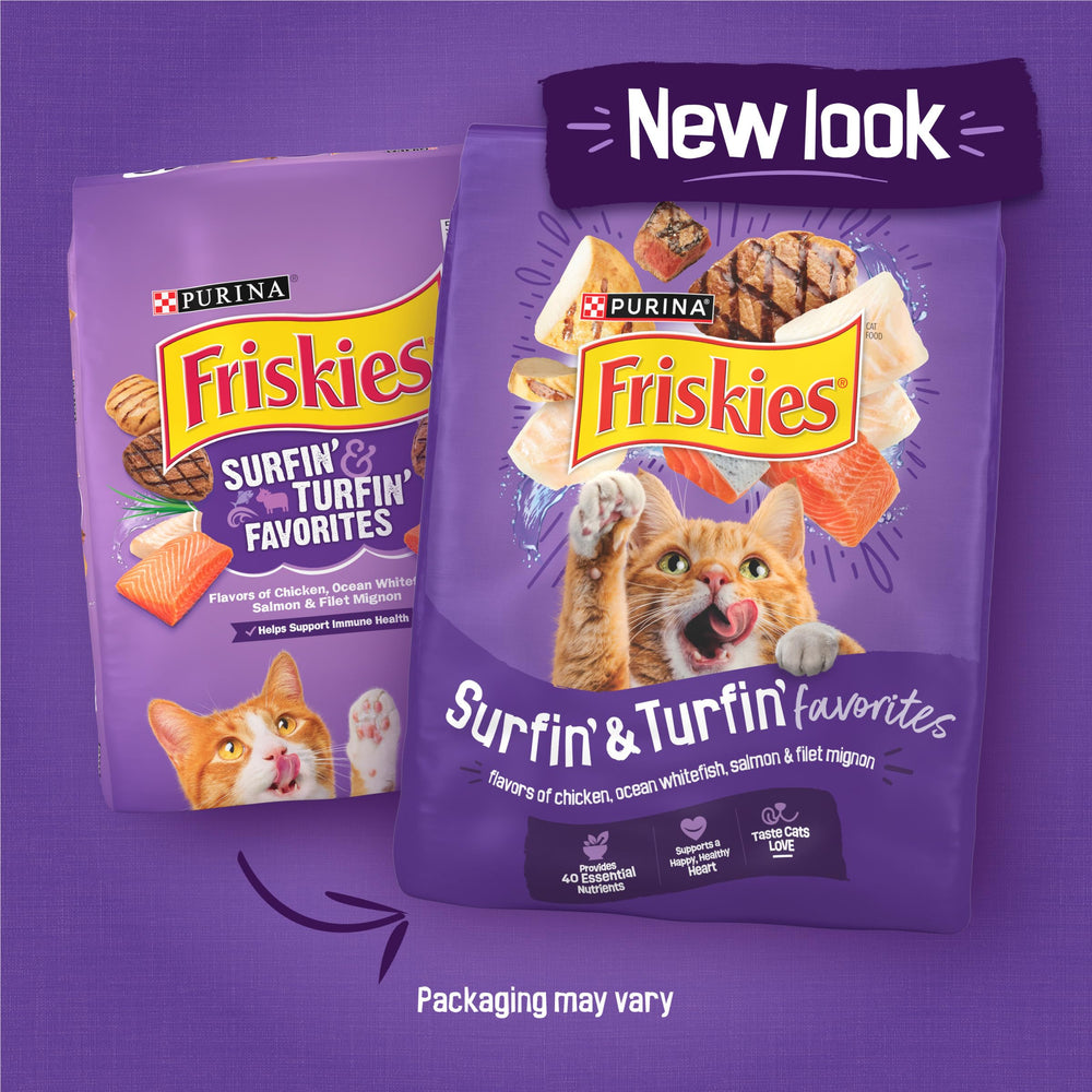 Friskies Surfin Turfin poisson blanc — texture croquante favorisant l'intérêt du repas.