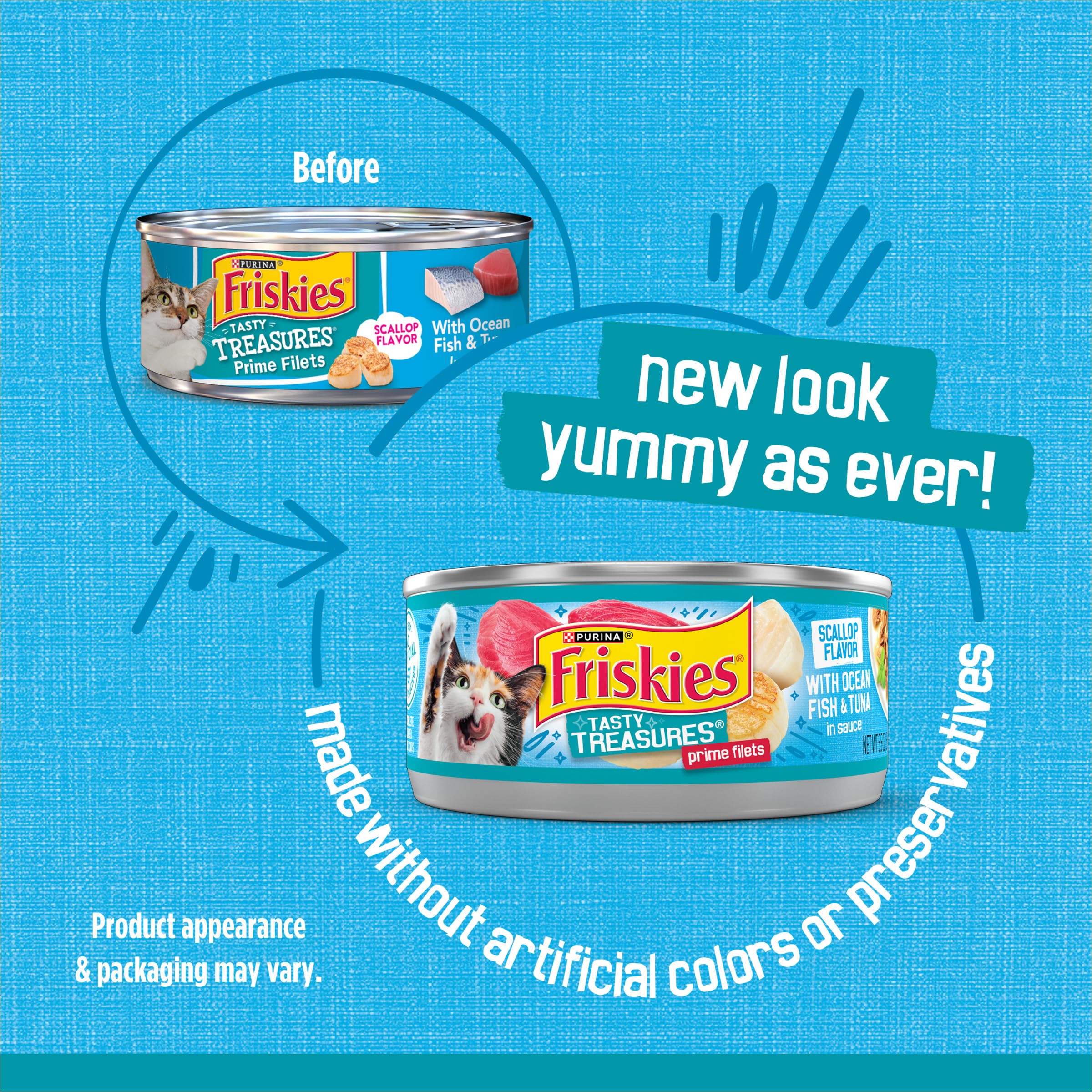 Chat dégustant le plat Friskies Tasty Treasures dans une assiette, sauce riche