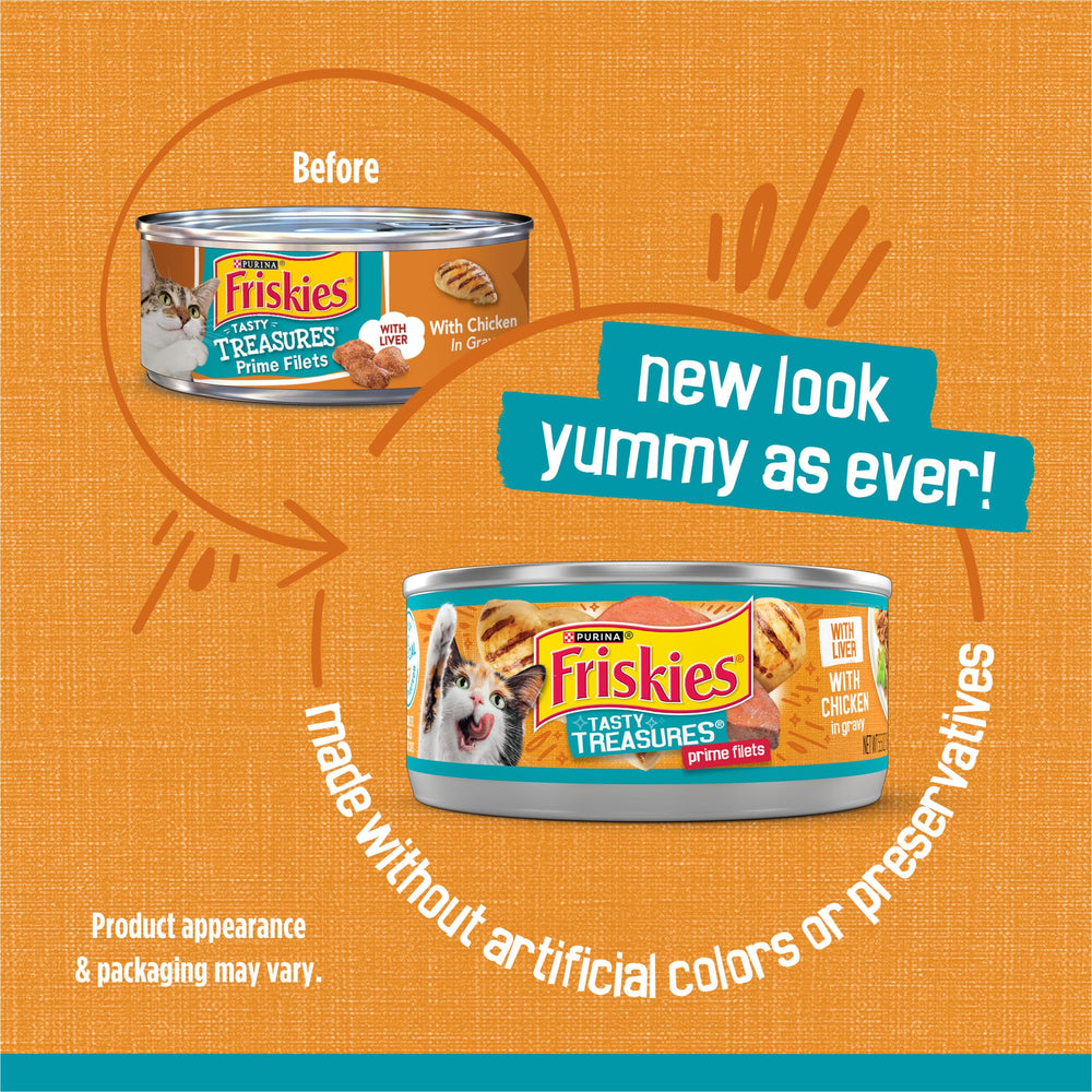 Friskies Tasty Treasures jus onctueux visible dans la sauce.